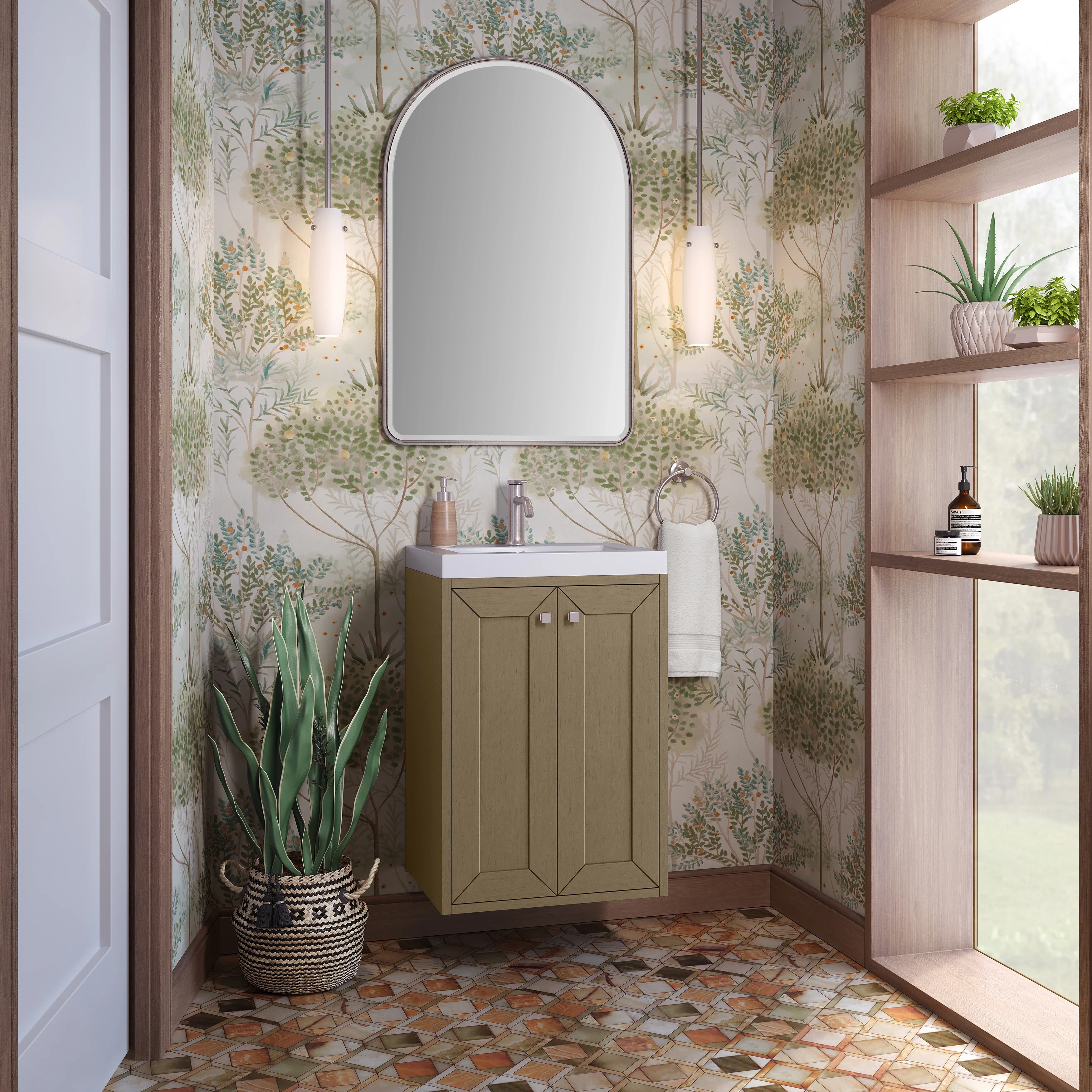 Chianti 20" Single Vanity, Walnut Whisper w/ White Glossy Composite Stone Top