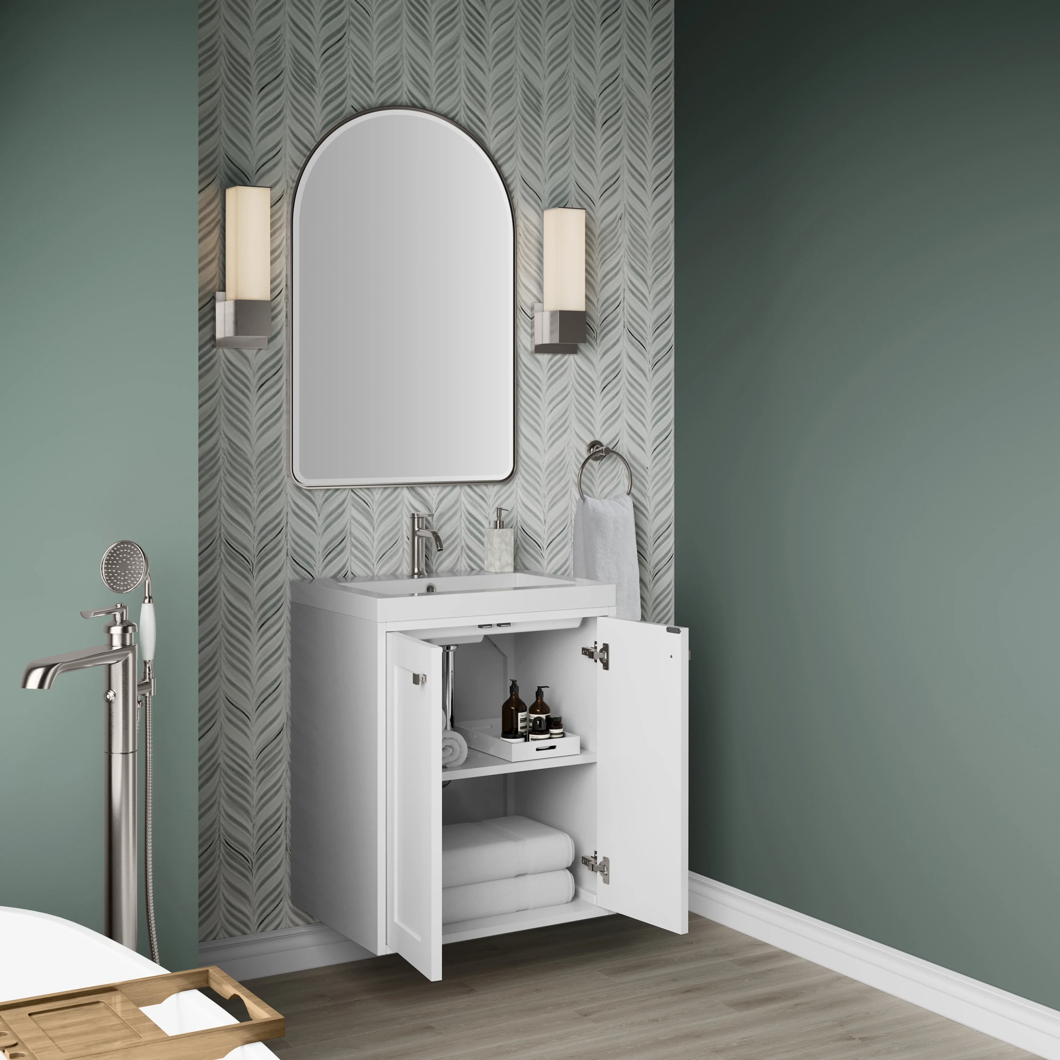Chianti 24" Single Vanity, Glossy White, Brushed Nickel, w/ White Glossy Composite Stone Top