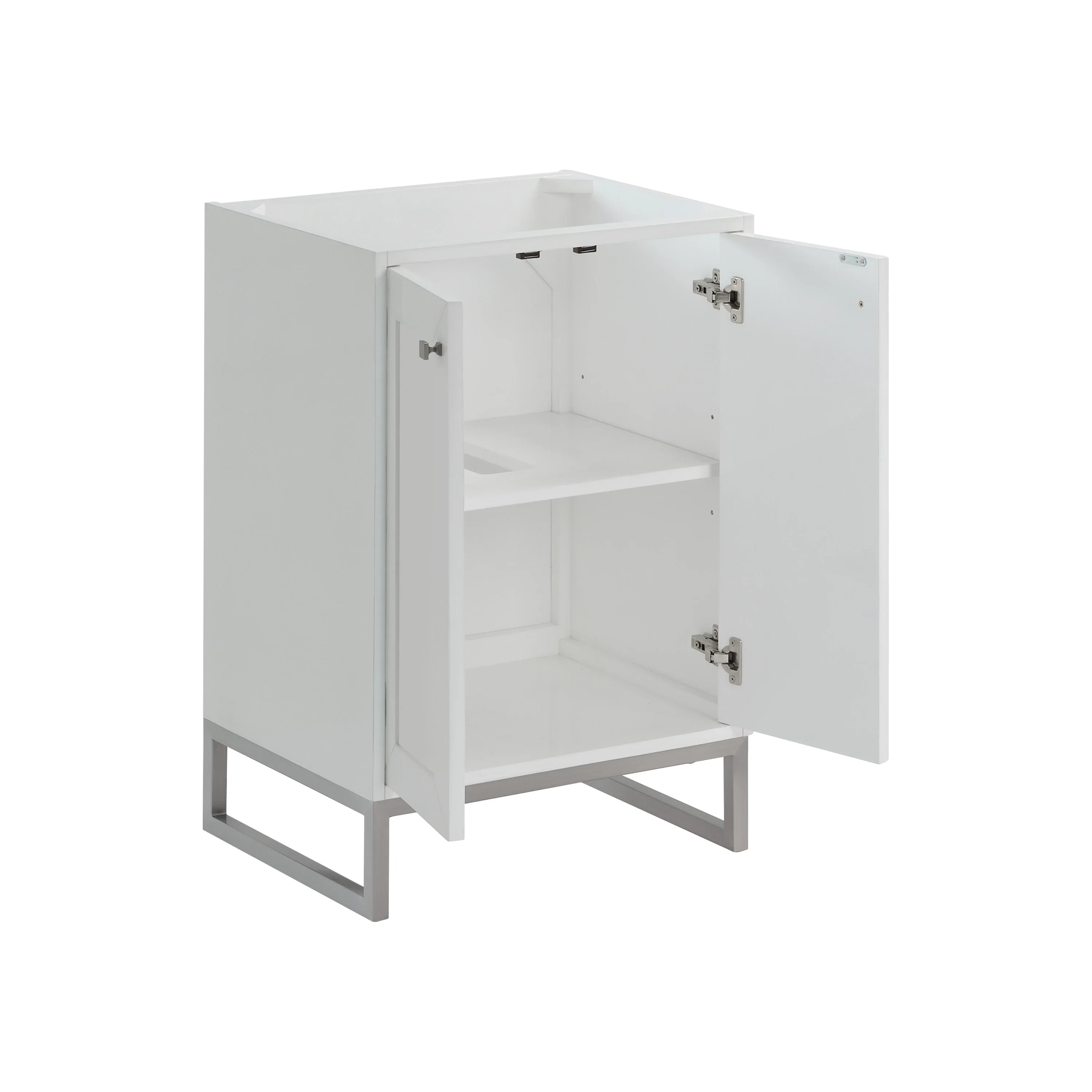 Chianti 24" Single Vanity, Glossy White, Brushed Nickel, w/ White Glossy Composite Stone Top