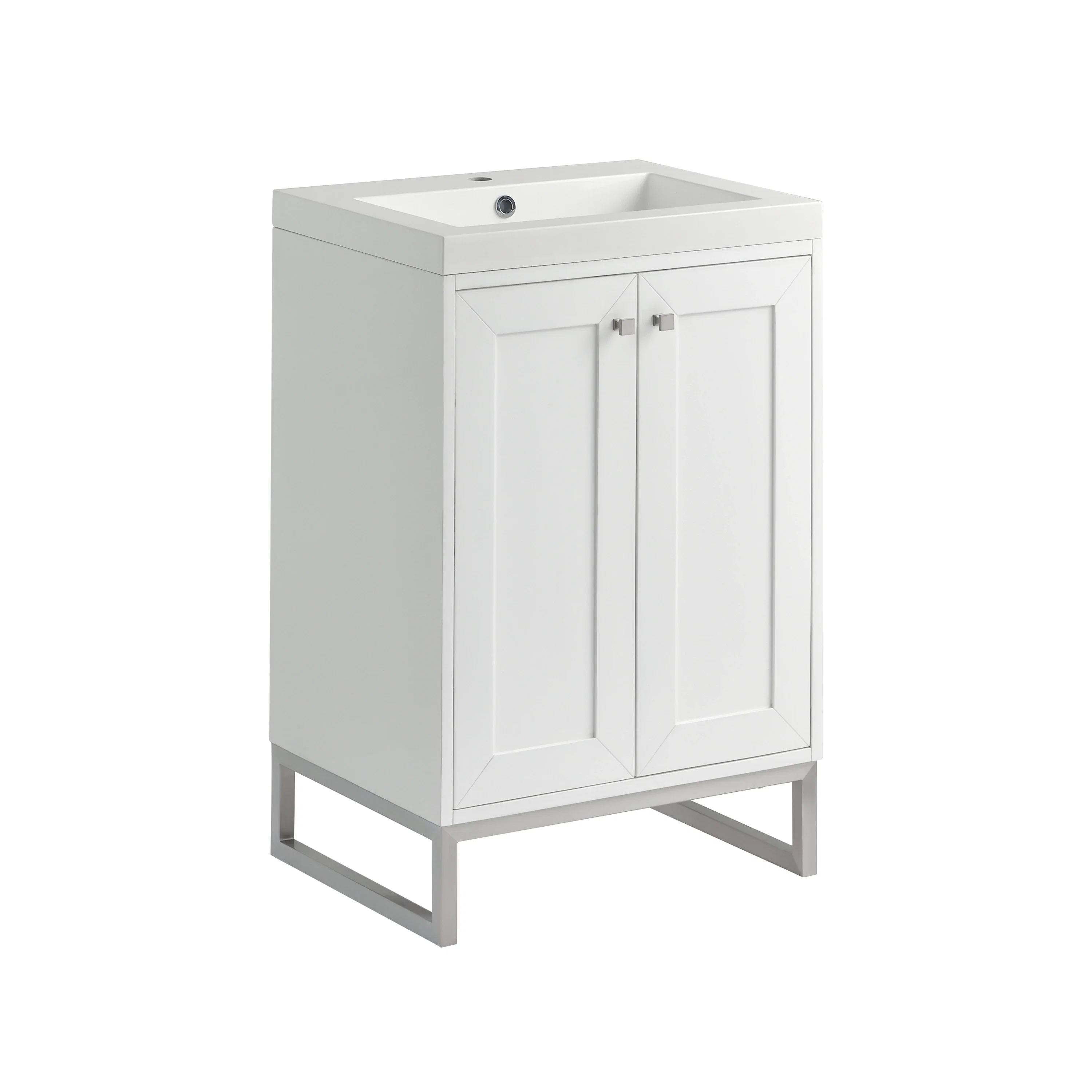 Chianti 24" Single Vanity, Glossy White, Brushed Nickel, w/ White Glossy Composite Stone Top