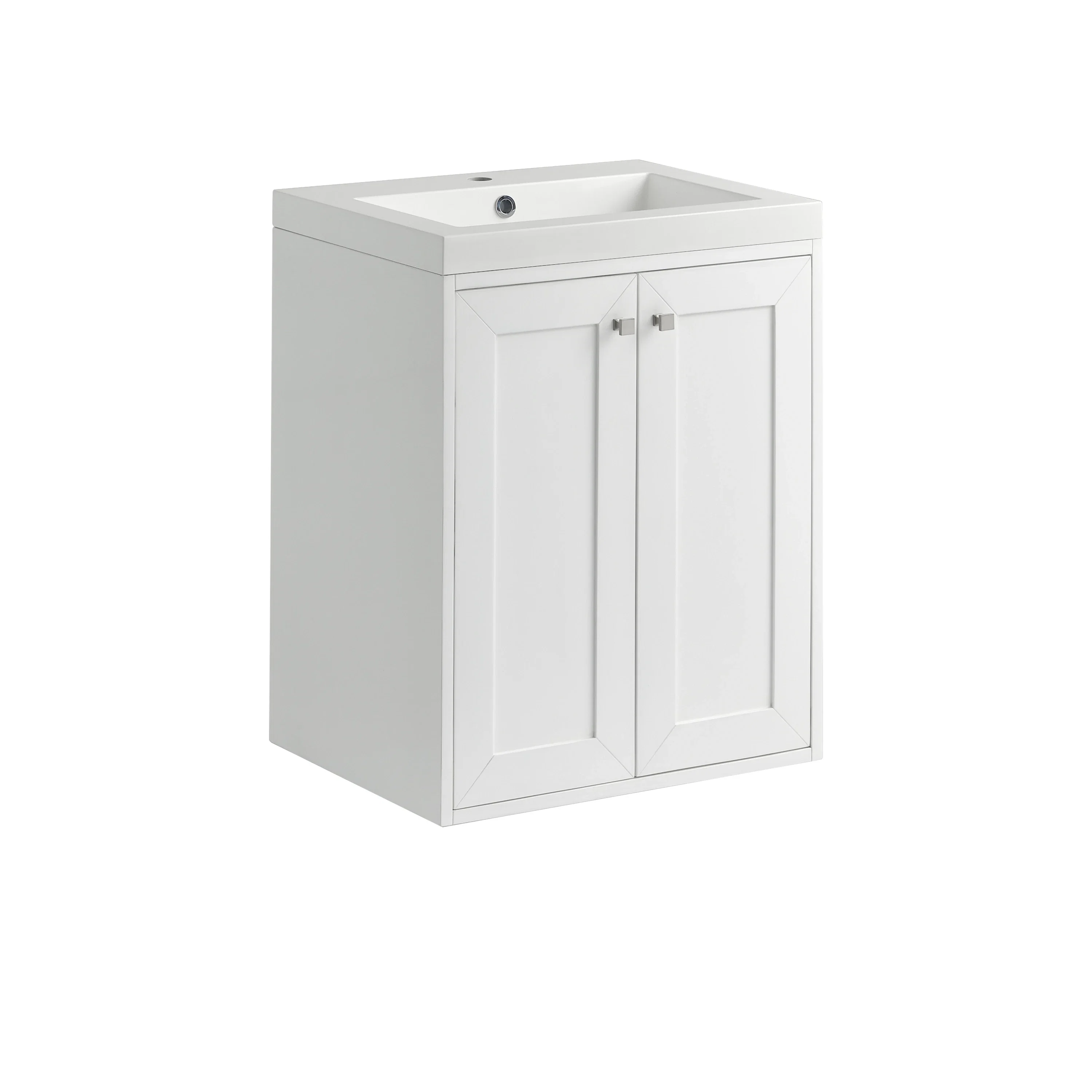 Chianti 24" Single Vanity, Glossy White, Brushed Nickel, w/ White Glossy Composite Stone Top