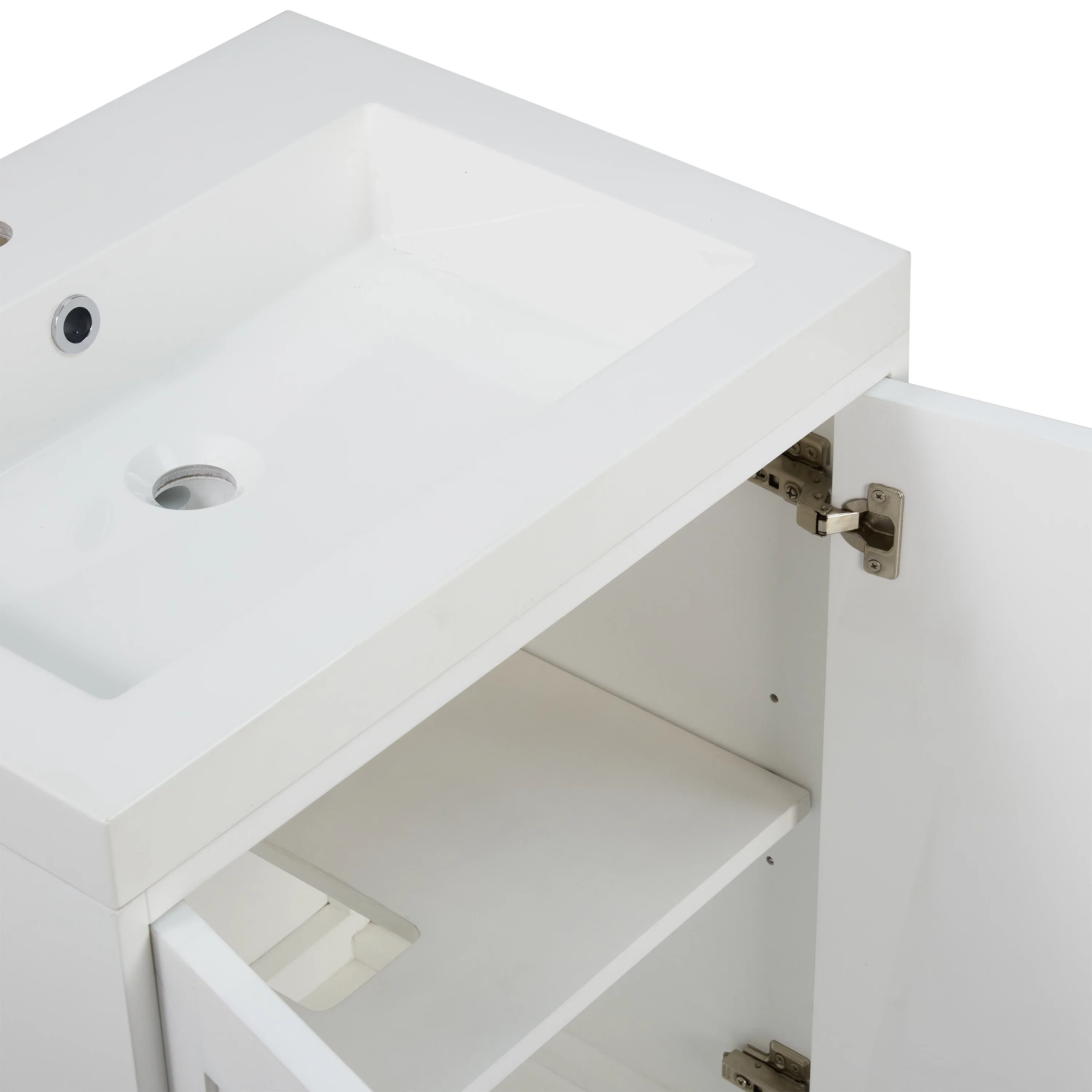 Chianti 24" Single Vanity, Glossy White, Brushed Nickel, w/ White Glossy Composite Stone Top