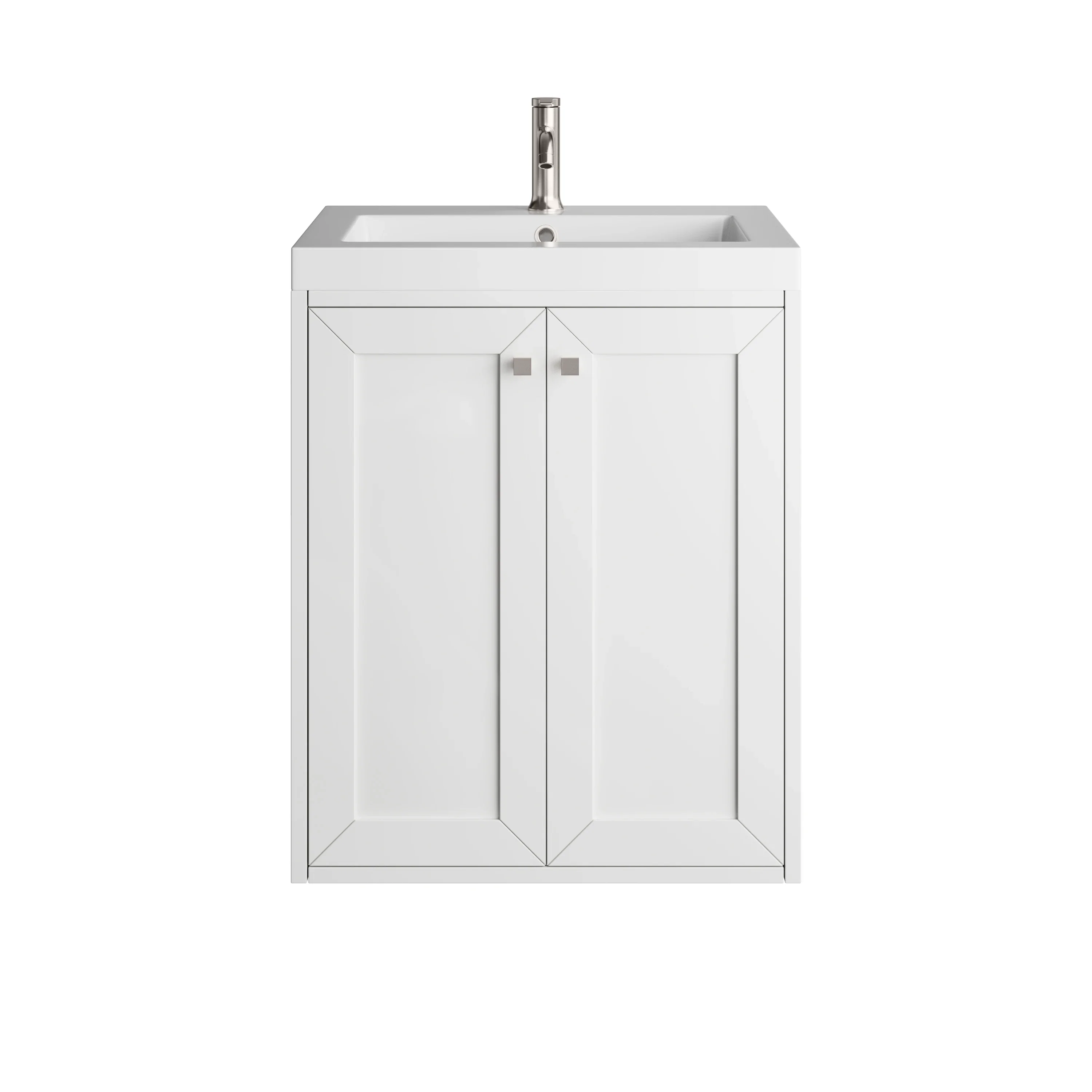 Chianti 24" Single Vanity, Glossy White, Brushed Nickel, w/ White Glossy Composite Stone Top