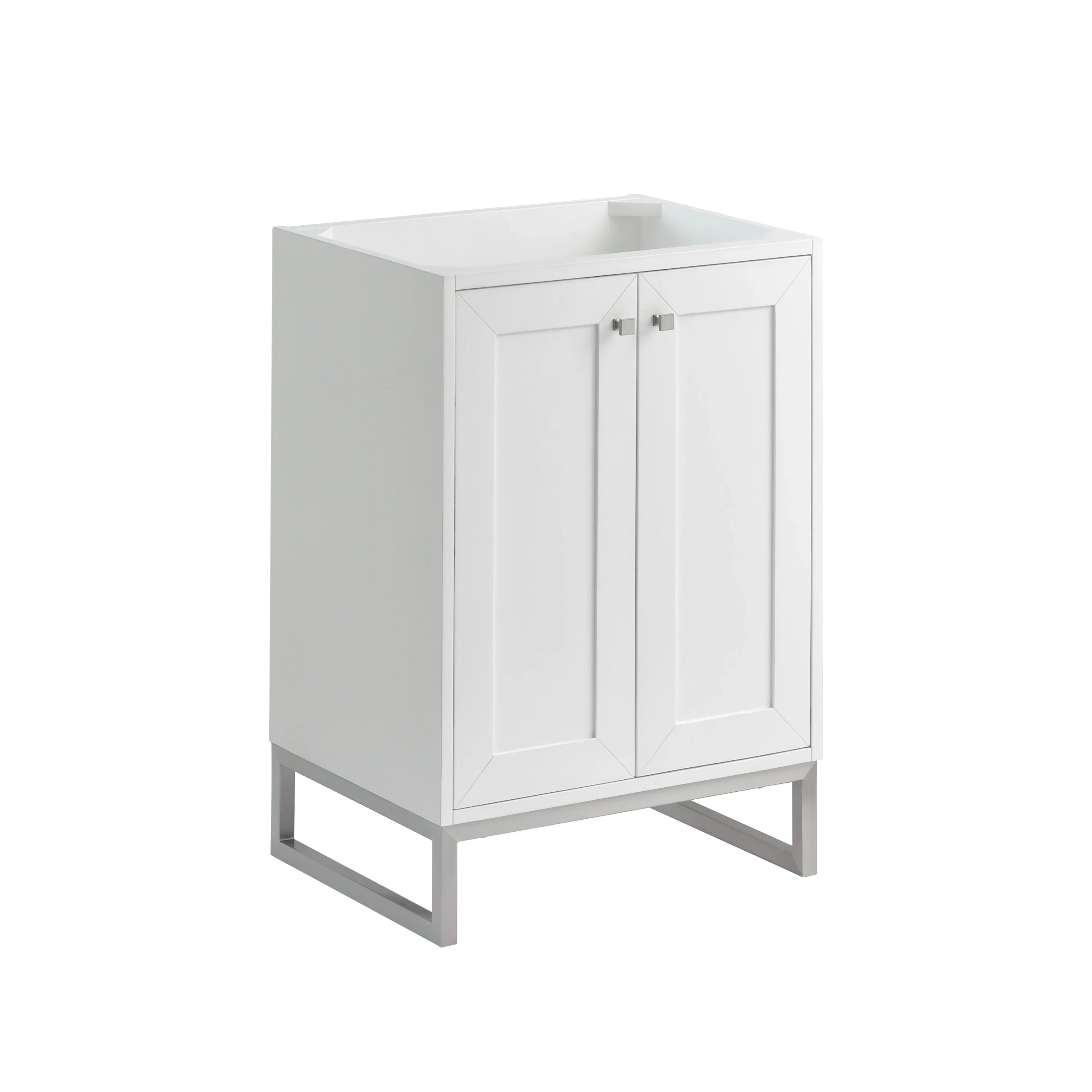 Chianti 24" Single Vanity, Glossy White, Brushed Nickel, w/ White Glossy Composite Stone Top