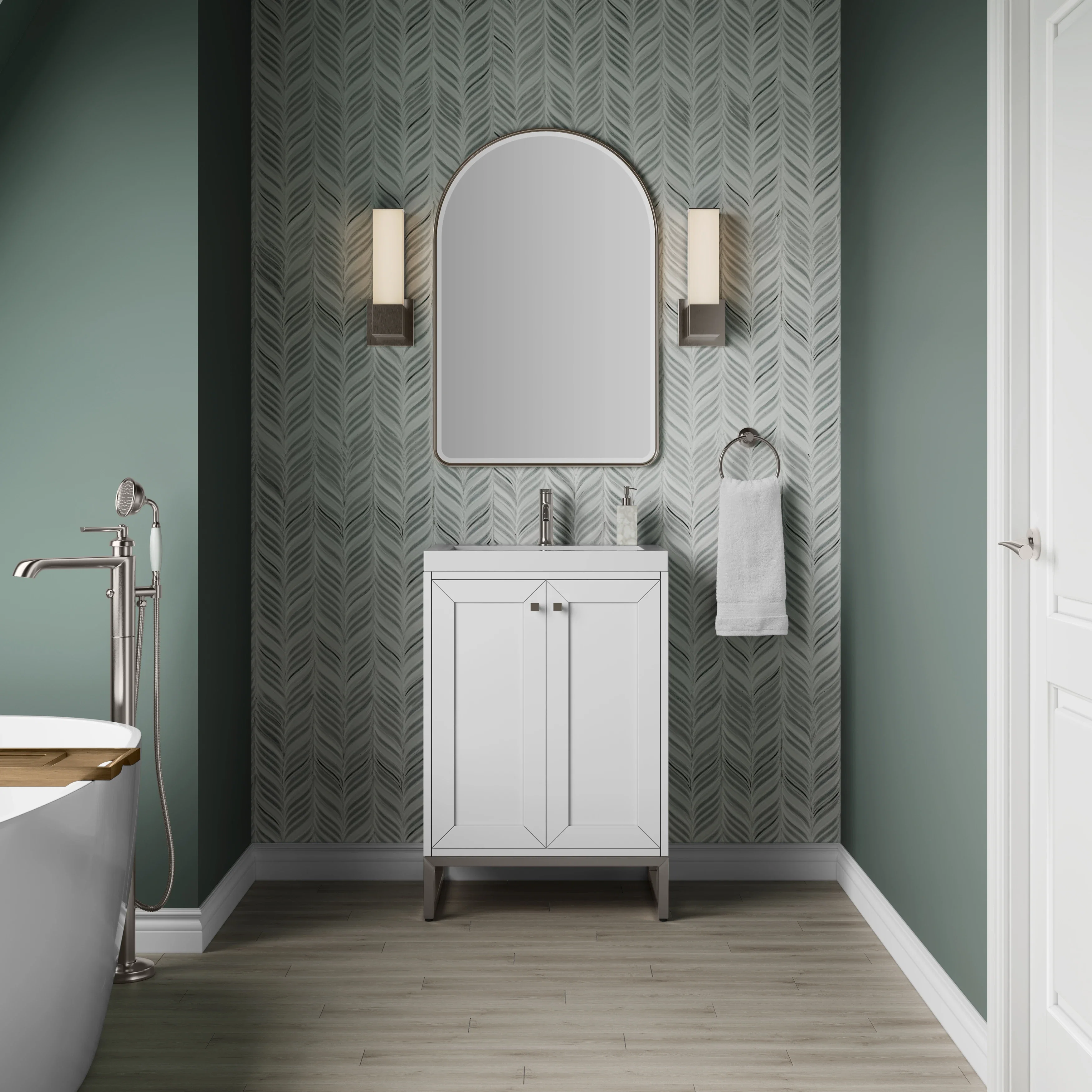 Chianti 24" Single Vanity, Glossy White, Brushed Nickel, w/ White Glossy Composite Stone Top