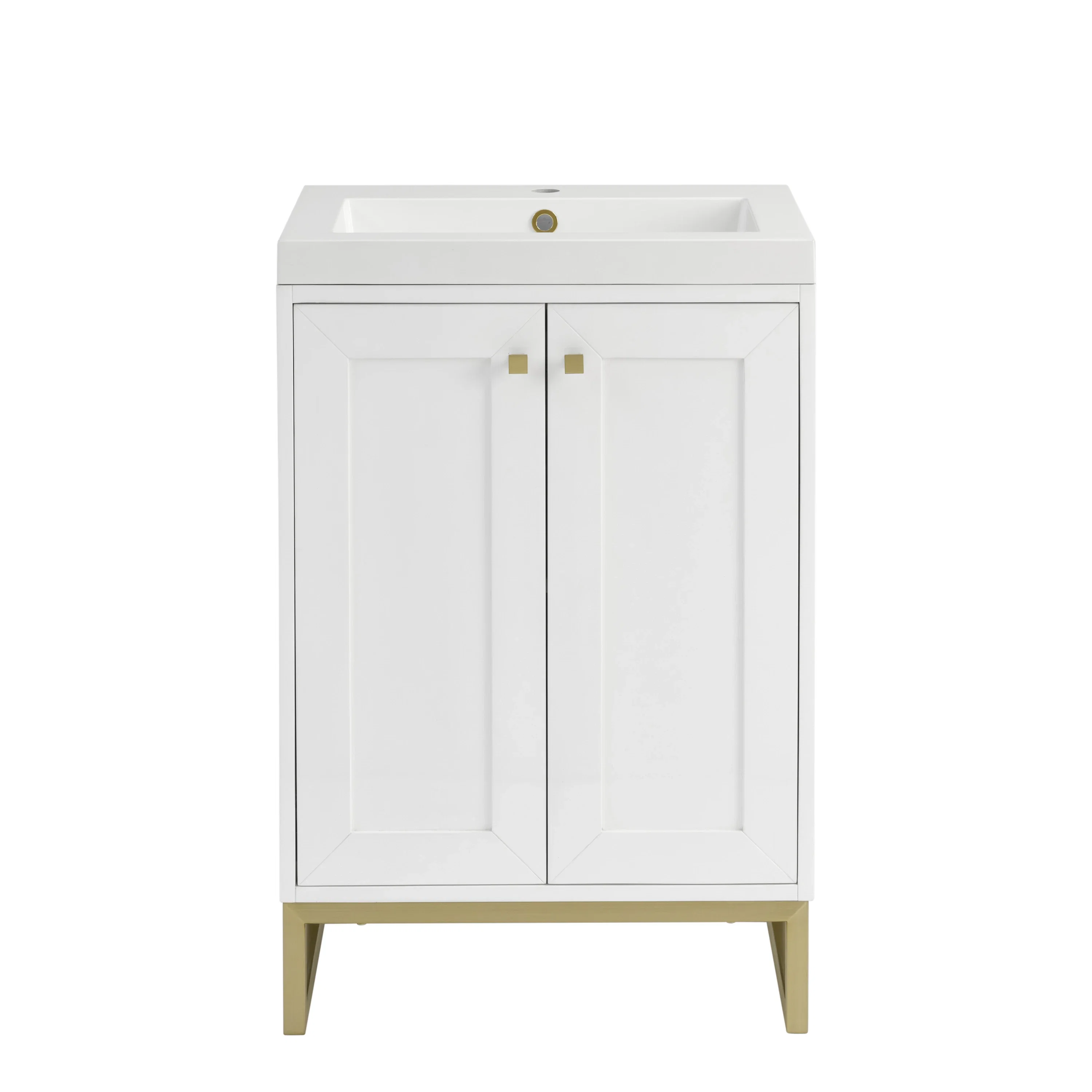 Chianti 24" Single Vanity, Glossy White, Champagne Brass, w/ White Glossy Composite Stone Top