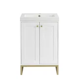 Chianti 24" Single Vanity, Glossy White, Champagne Brass, w/ White Glossy Composite Stone Top