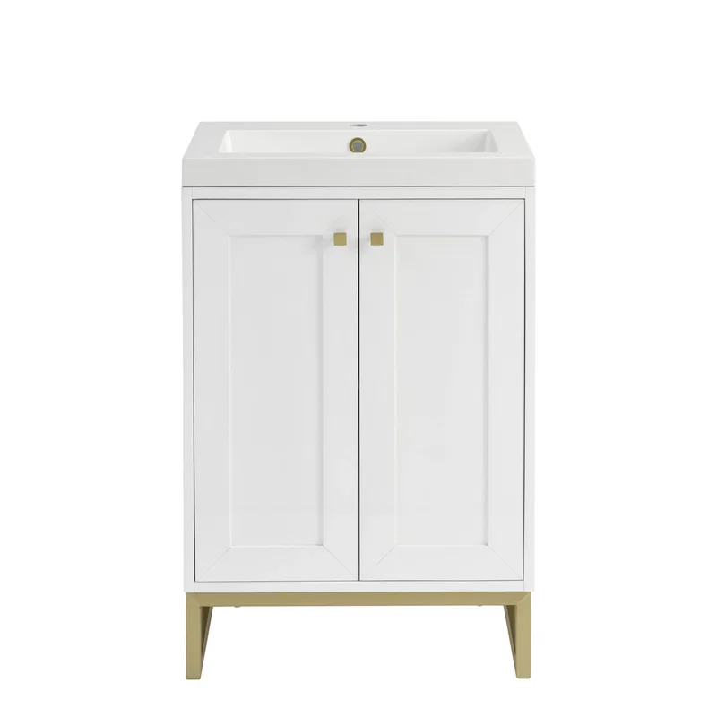 Chianti 24" Single Vanity, Glossy White, Champagne Brass, w/ White Glossy Composite Stone Top
