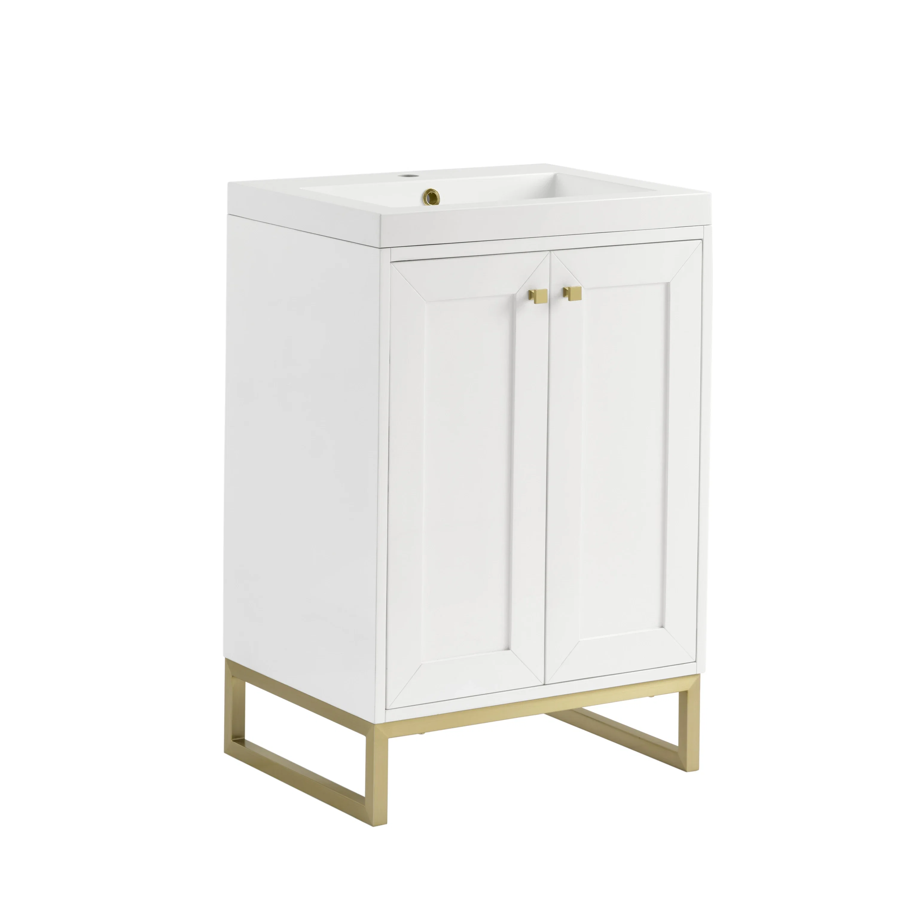 Chianti 24" Single Vanity, Glossy White, Champagne Brass, w/ White Glossy Composite Stone Top