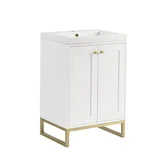 Chianti 24" Single Vanity, Glossy White, Champagne Brass, w/ White Glossy Composite Stone Top