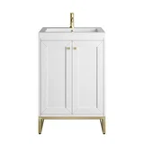 Chianti 24" Single Vanity, Glossy White, Champagne Brass, w/ White Glossy Composite Stone Top