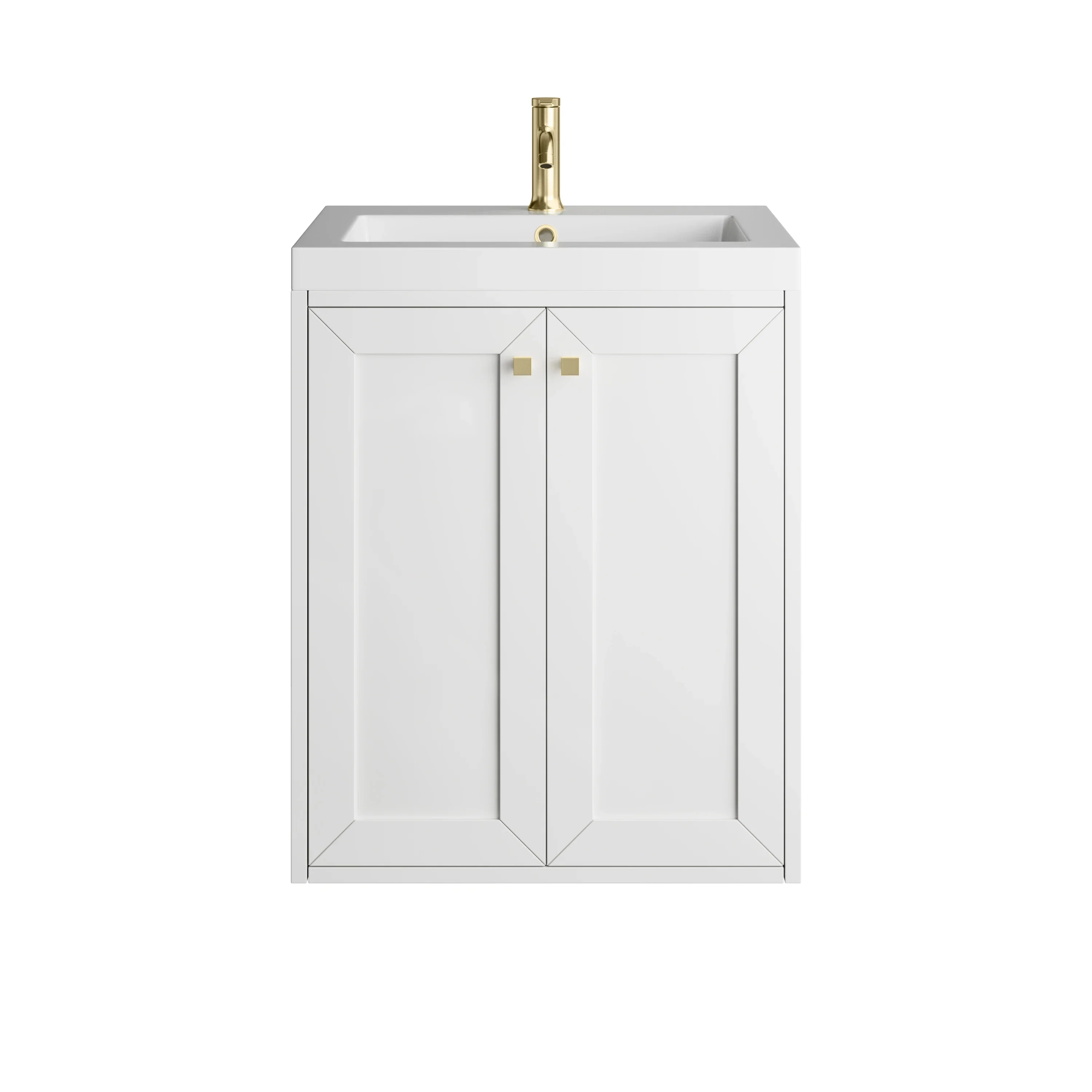 Chianti 24" Single Vanity, Glossy White, Champagne Brass, w/ White Glossy Composite Stone Top