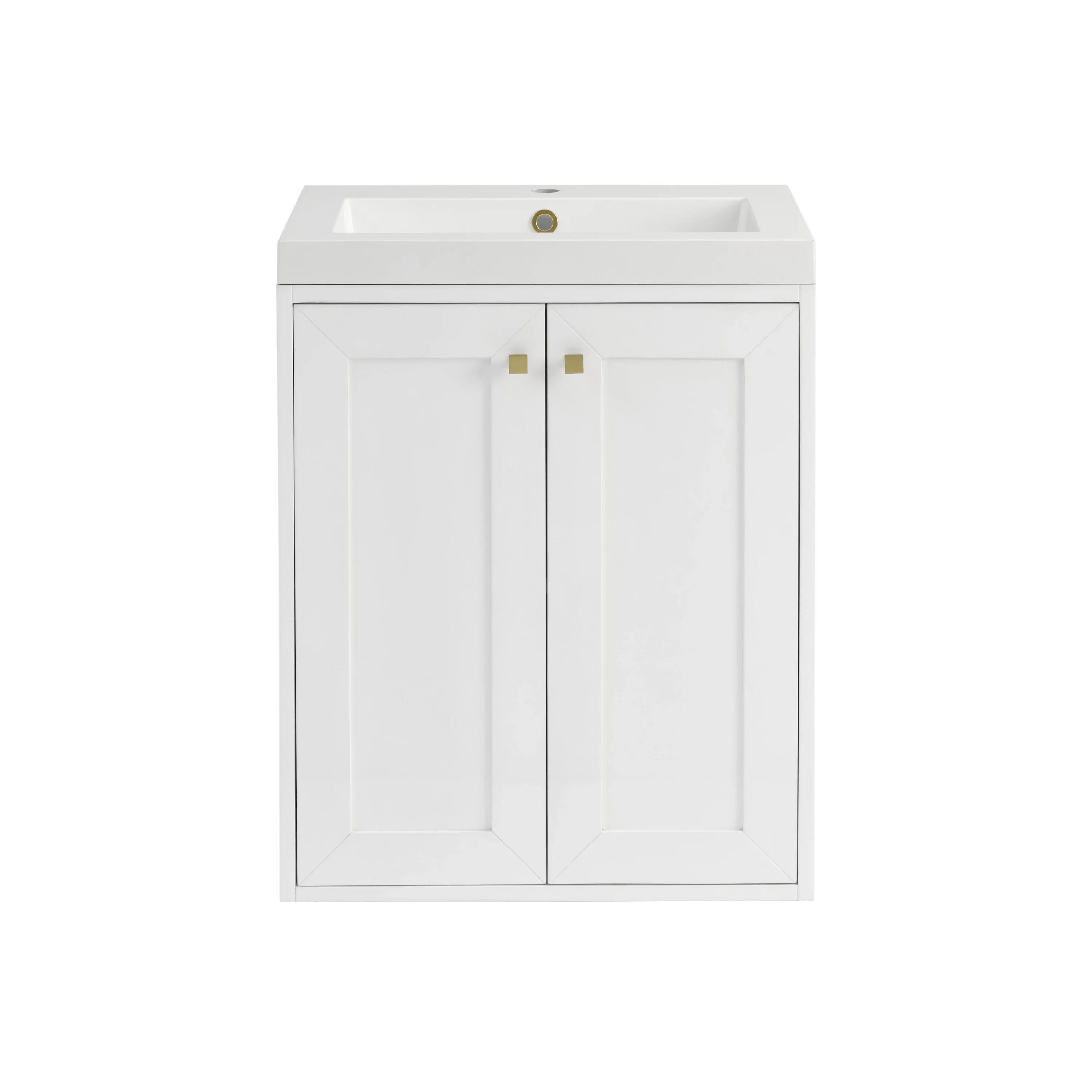Chianti 24" Single Vanity, Glossy White, Champagne Brass, w/ White Glossy Composite Stone Top