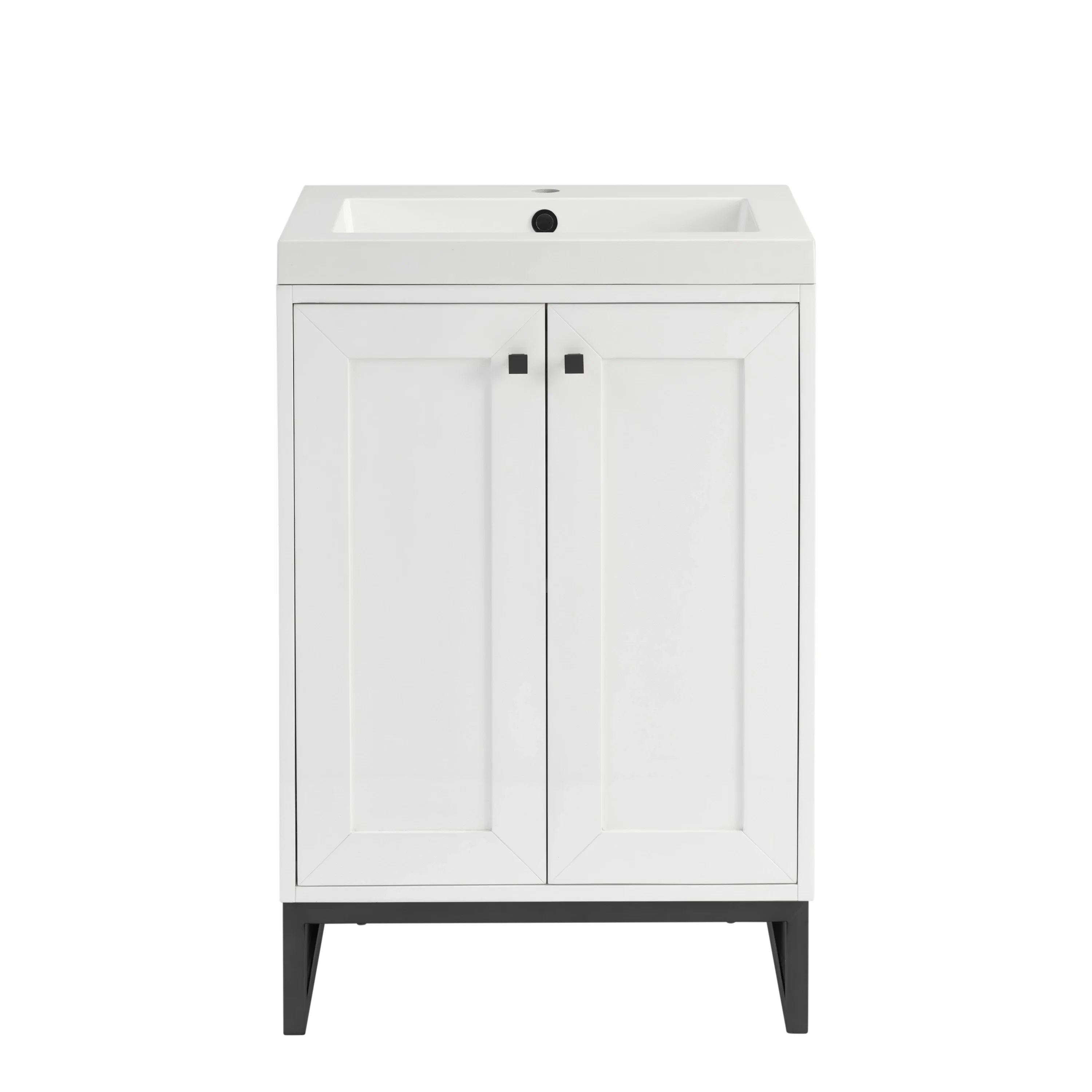 Chianti 24" Single Vanity, Glossy White, Matte Black, w/ White Glossy Composite Stone Top