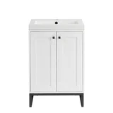 Chianti 24" Single Vanity, Glossy White, Matte Black, w/ White Glossy Composite Stone Top