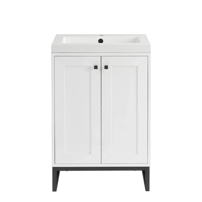 Chianti 24" Single Vanity, Glossy White, Matte Black, w/ White Glossy Composite Stone Top