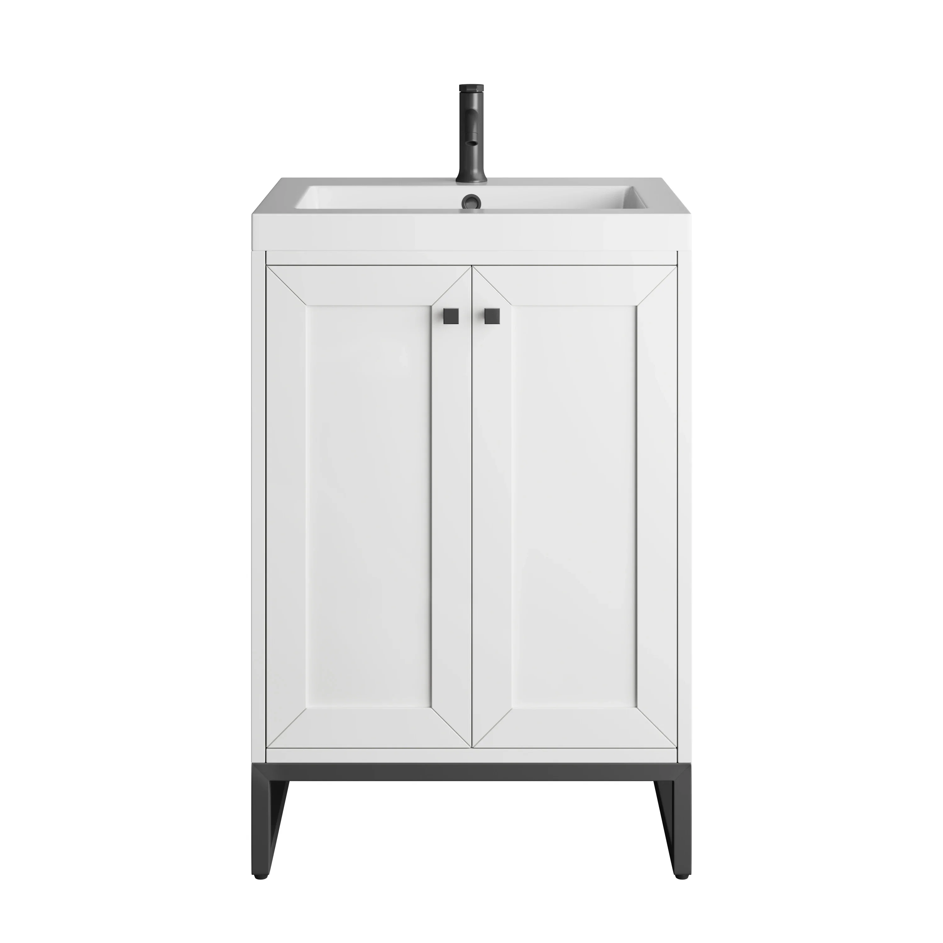 Chianti 24" Single Vanity, Glossy White, Matte Black, w/ White Glossy Composite Stone Top