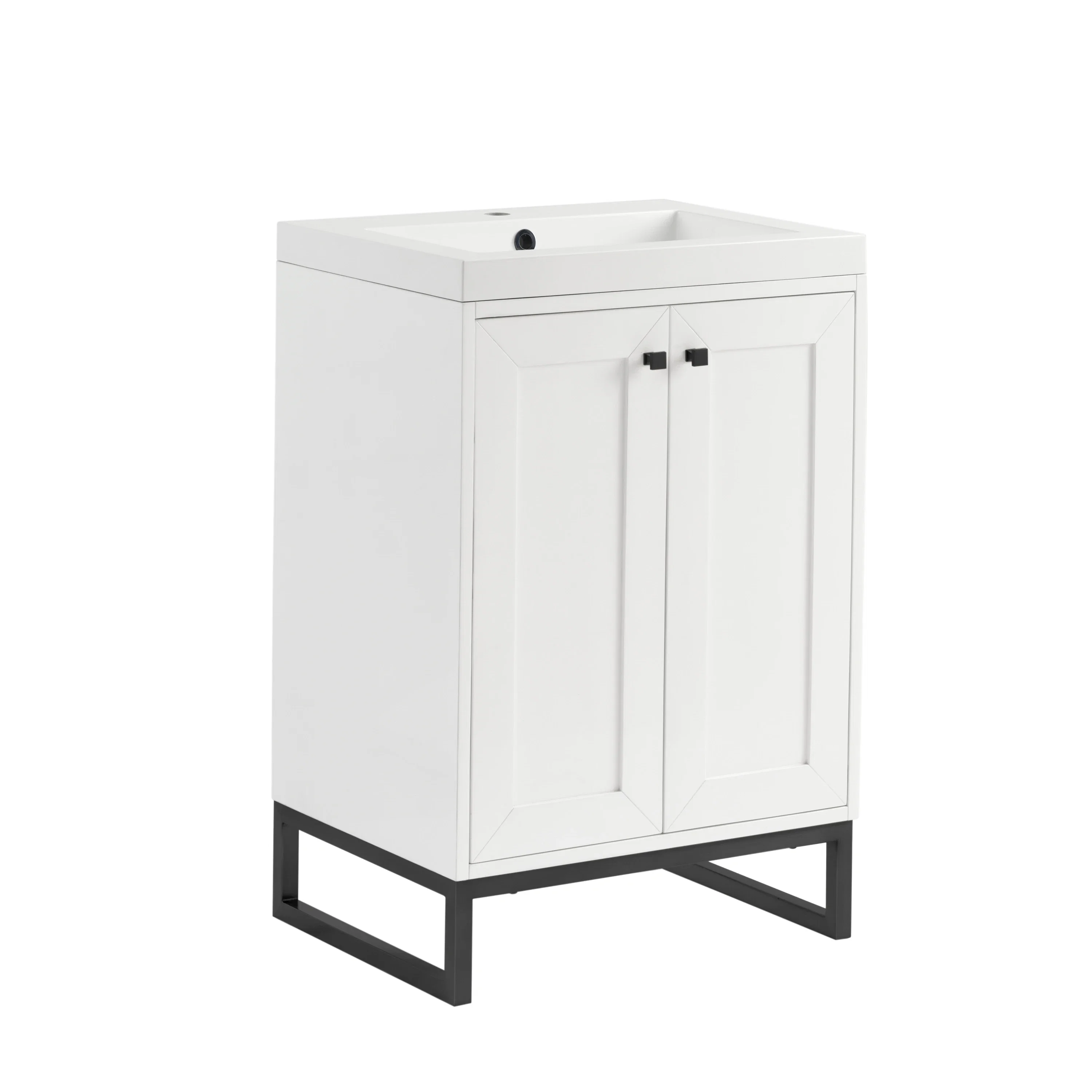 Chianti 24" Single Vanity, Glossy White, Matte Black, w/ White Glossy Composite Stone Top