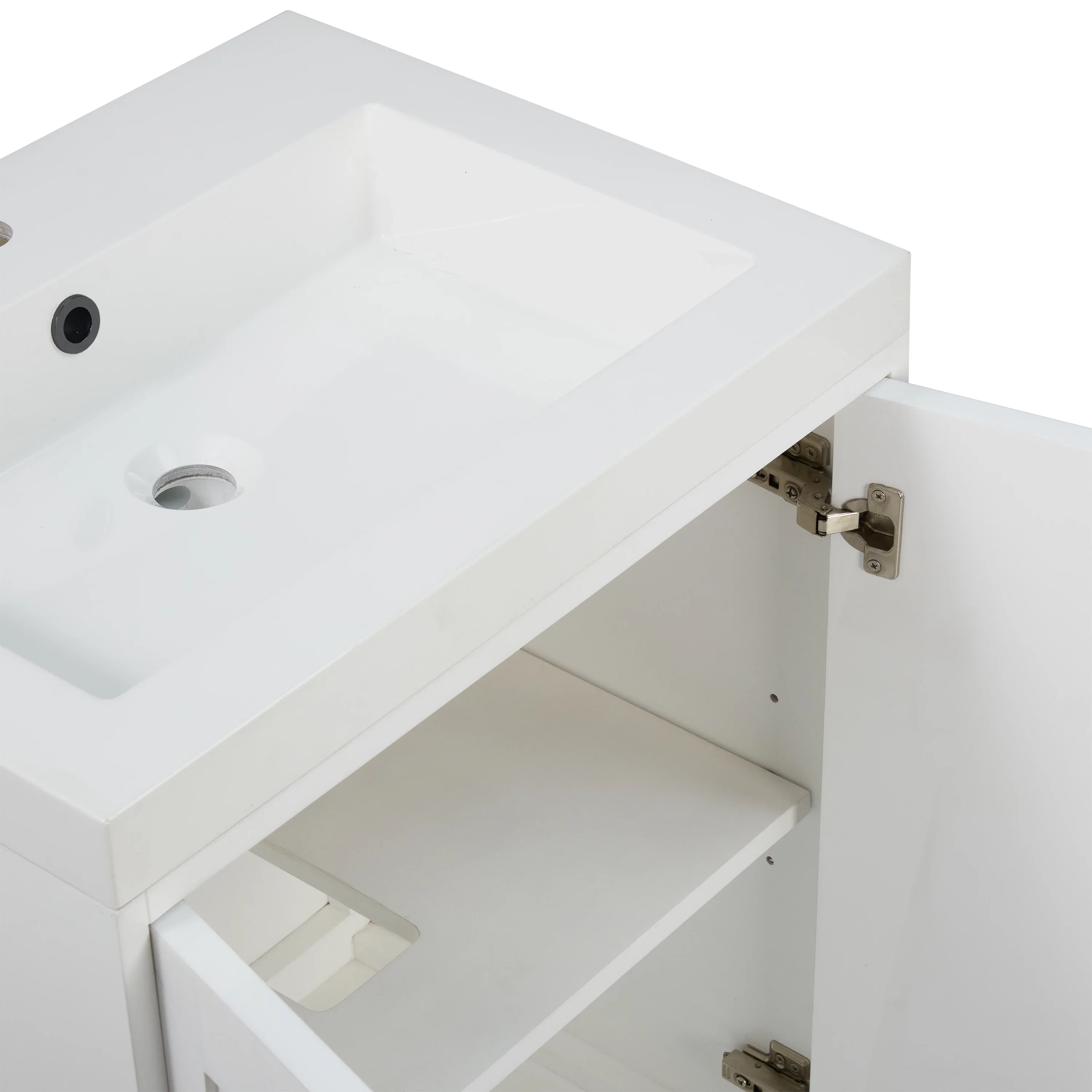Chianti 24" Single Vanity, Glossy White, Matte Black, w/ White Glossy Composite Stone Top