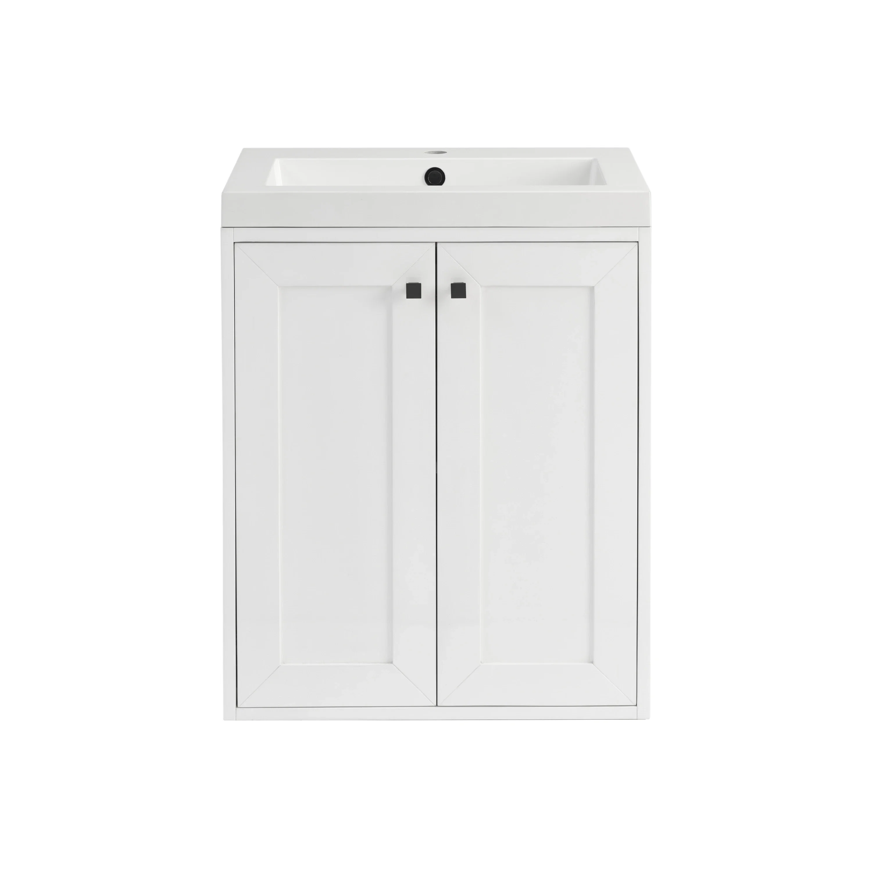 Chianti 24" Single Vanity, Glossy White, Matte Black, w/ White Glossy Composite Stone Top