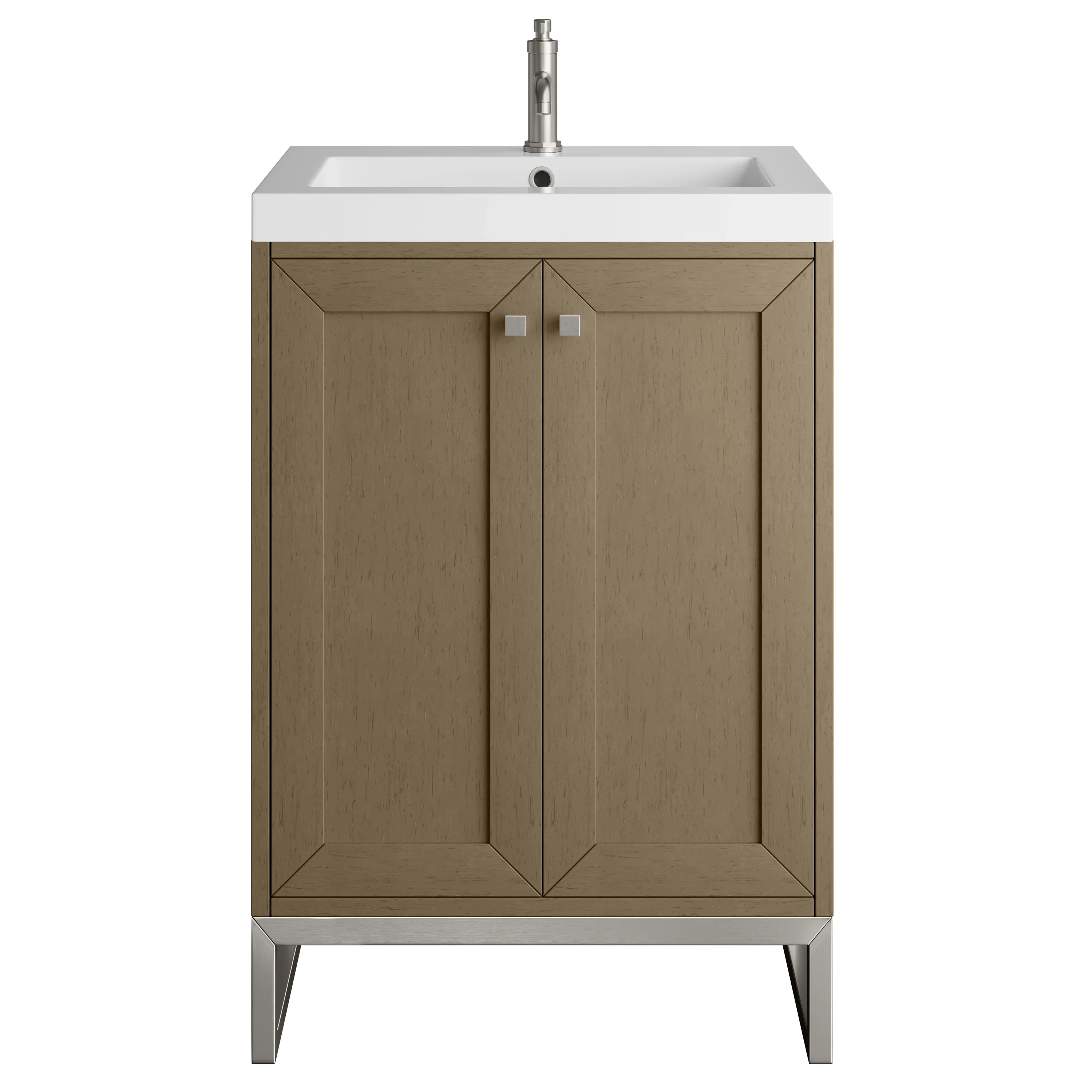 Chianti 24" Single Vanity, Walnut Whisper, Brushed Nickel, w/ White Glossy Composite Stone Top