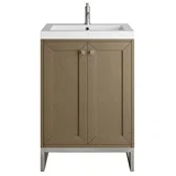 Chianti 24" Single Vanity, Walnut Whisper, Brushed Nickel, w/ White Glossy Composite Stone Top
