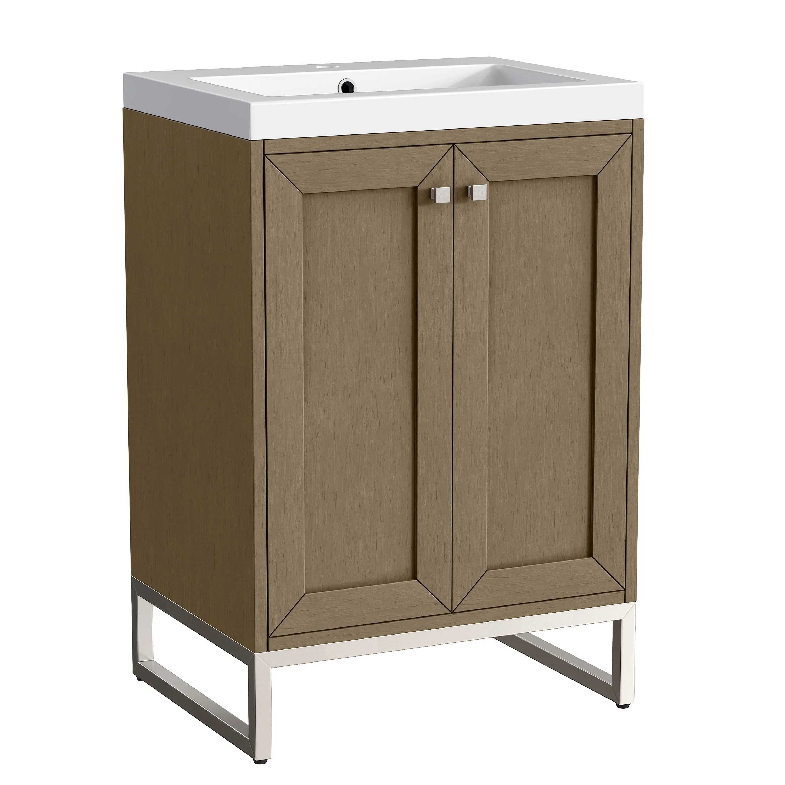 Chianti 24" Single Vanity, Walnut Whisper, Brushed Nickel, w/ White Glossy Composite Stone Top