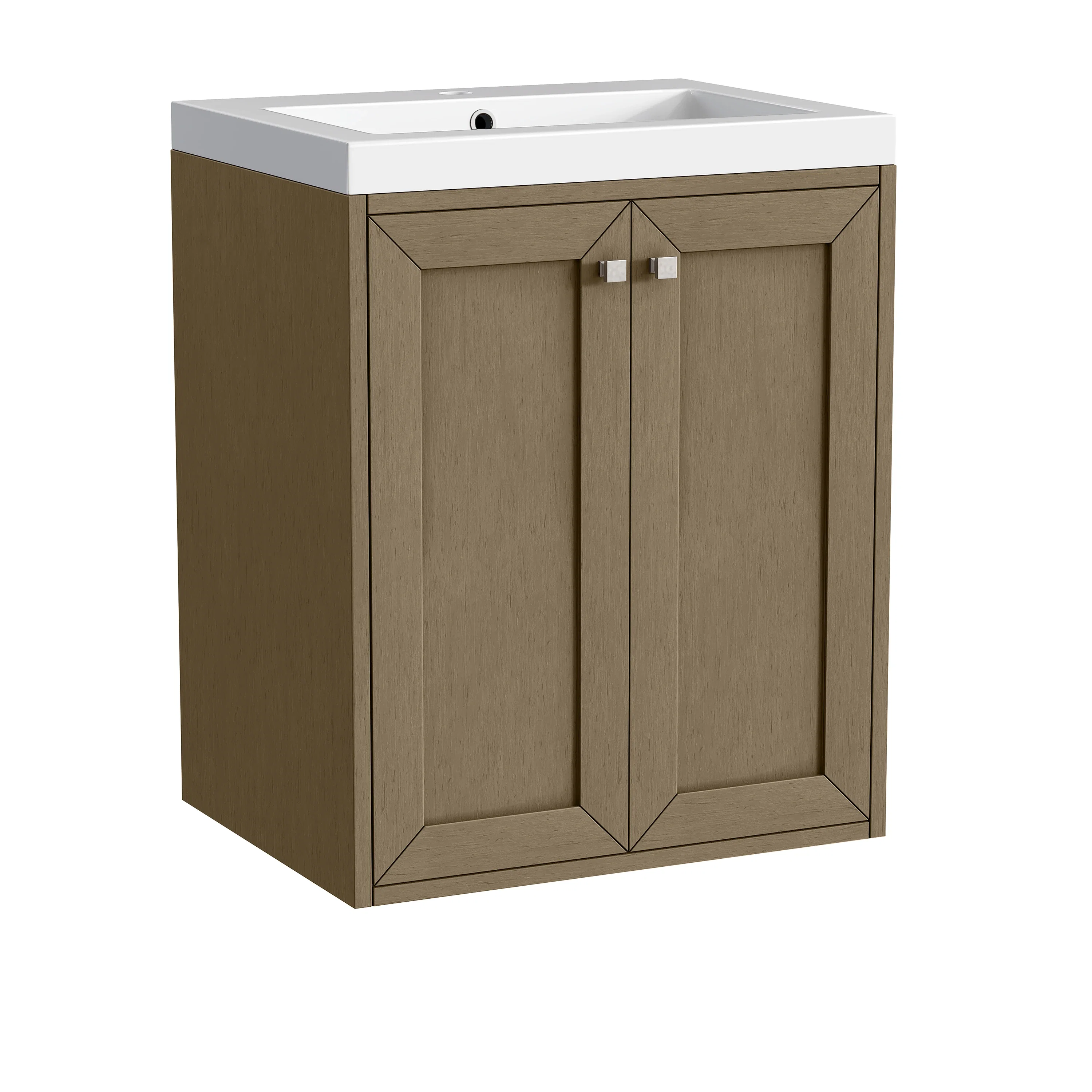 Chianti 24" Single Vanity, Walnut Whisper, Brushed Nickel, w/ White Glossy Composite Stone Top