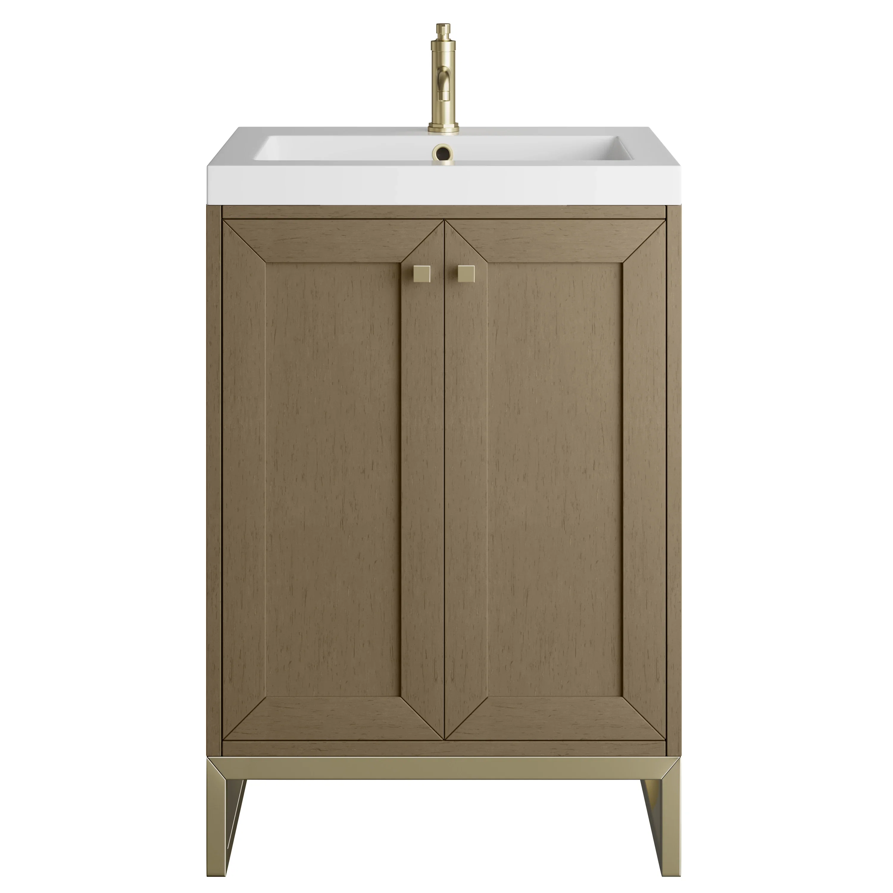 Chianti 24" Single Vanity, Walnut Whisper, Champagne Brass, w/ White Glossy Composite Stone Top
