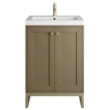 Chianti 24" Single Vanity, Walnut Whisper, Champagne Brass, w/ White Glossy Composite Stone Top