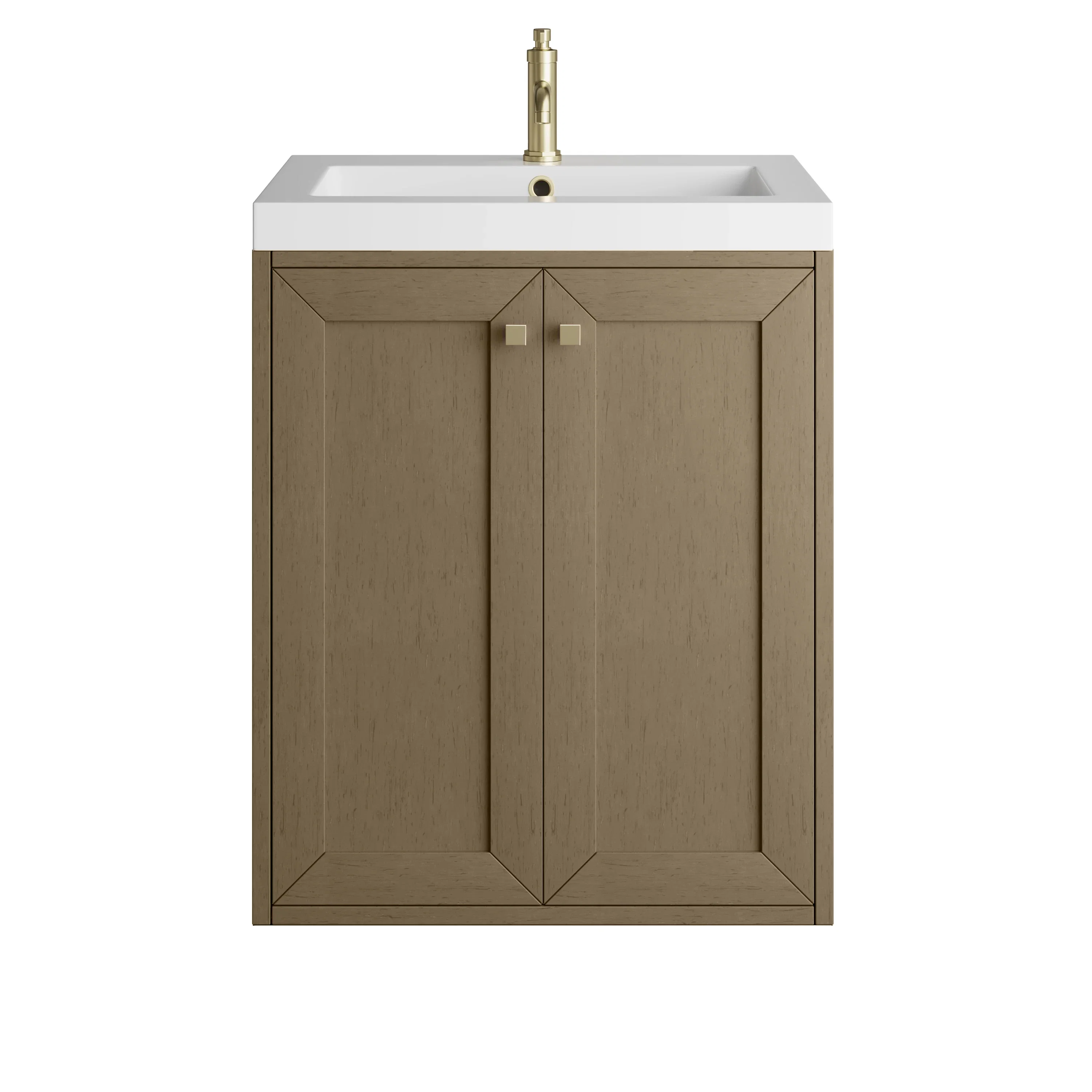 Chianti 24" Single Vanity, Walnut Whisper, Champagne Brass, w/ White Glossy Composite Stone Top