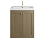 Chianti 24" Single Vanity, Walnut Whisper, Champagne Brass, w/ White Glossy Composite Stone Top
