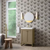 Chianti 24" Single Vanity, Walnut Whisper, Champagne Brass, w/ White Glossy Composite Stone Top