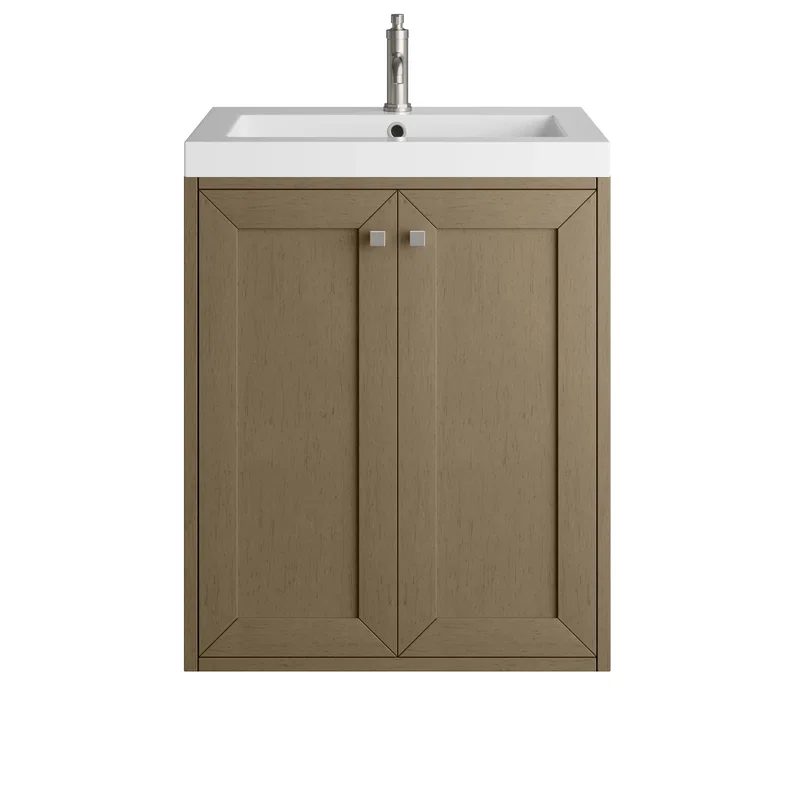 Chianti 24" Single Vanity, Walnut Whisper w/ White Glossy Composite Stone Top