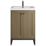 Chianti 24" Single Vanity, Walnut Whisper, Matte Black, w/ White Glossy Composite Stone Top