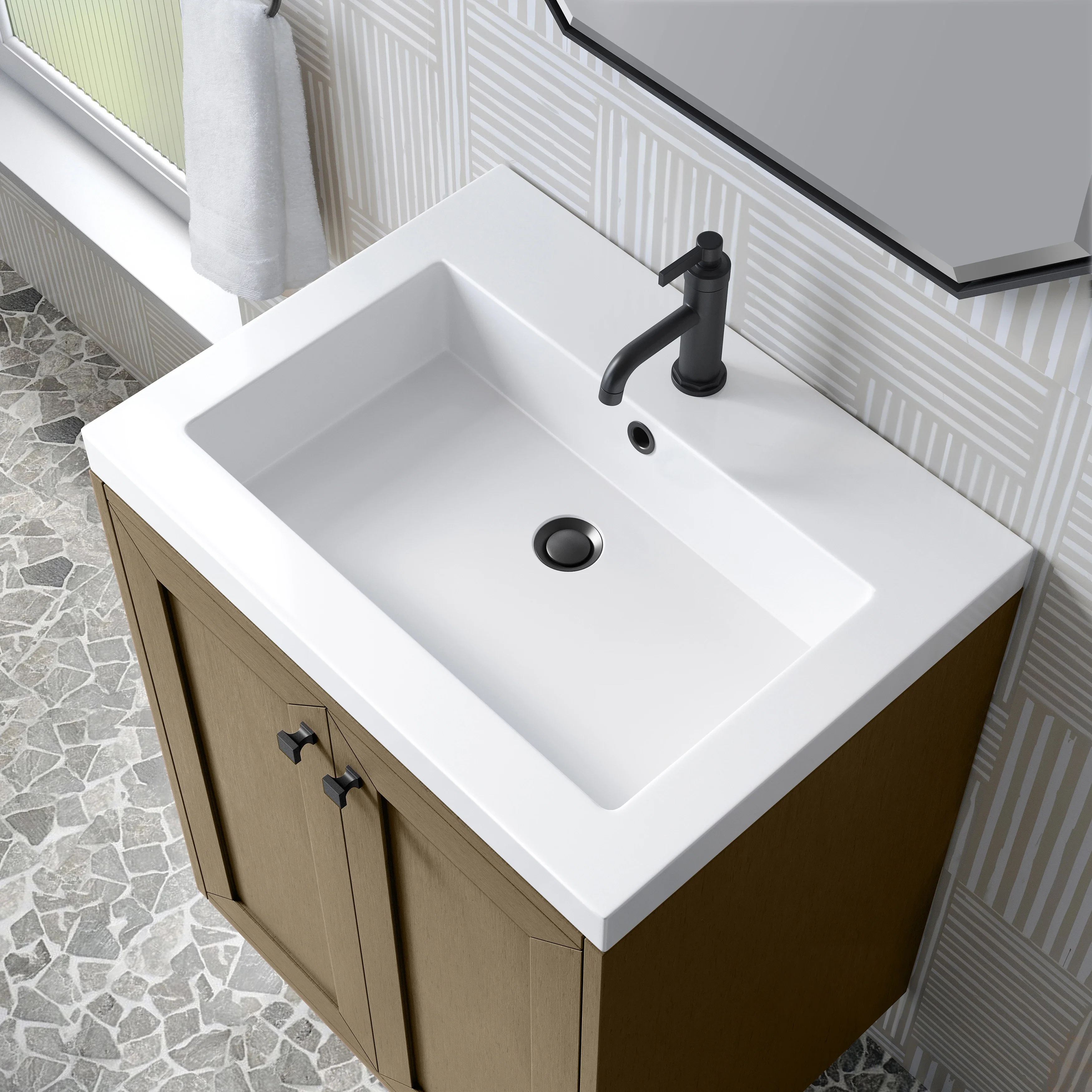 Chianti 24" Single Vanity, Walnut Whisper, Matte Black, w/ White Glossy Composite Stone Top