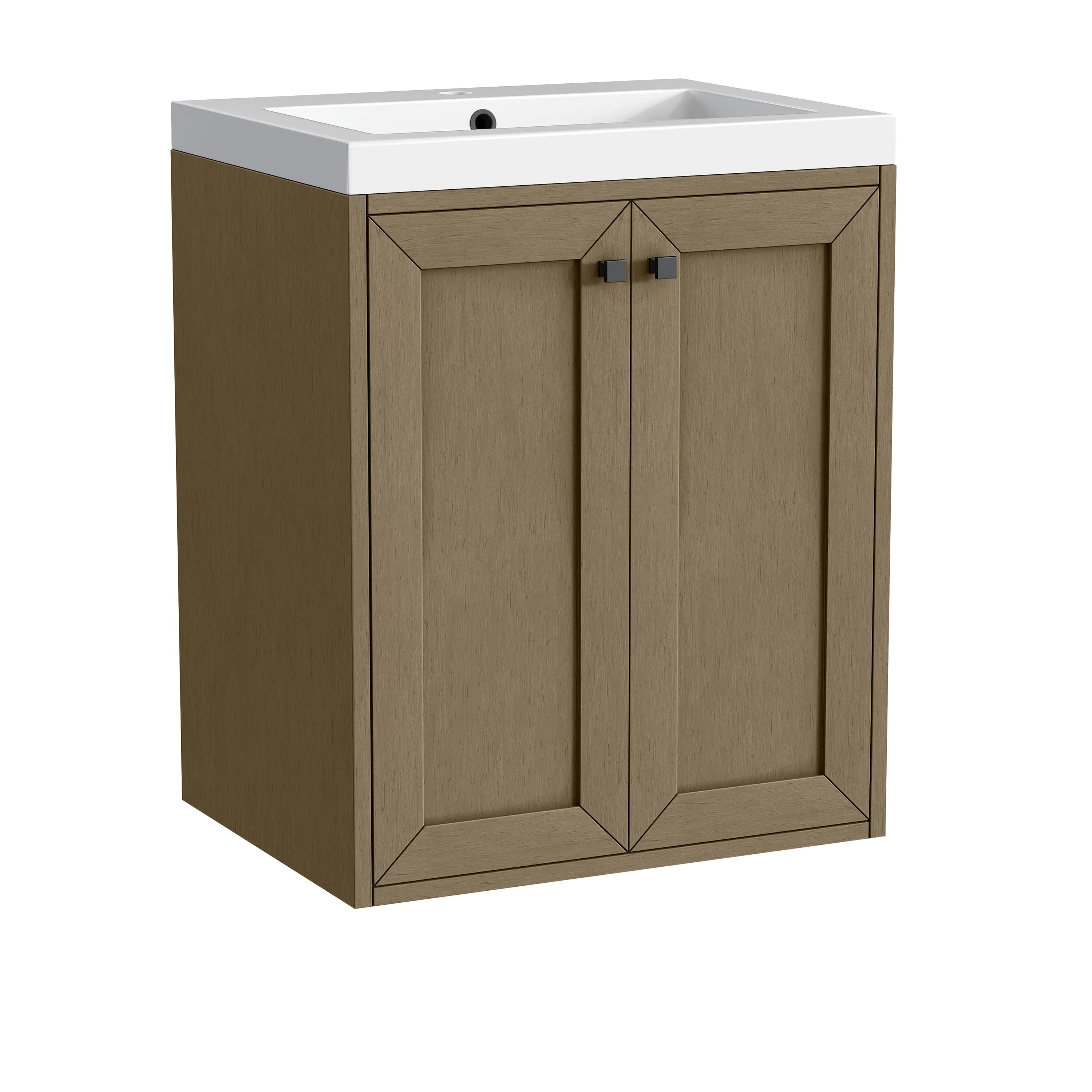 Chianti 24" Single Vanity, Walnut Whisper, Matte Black, w/ White Glossy Composite Stone Top