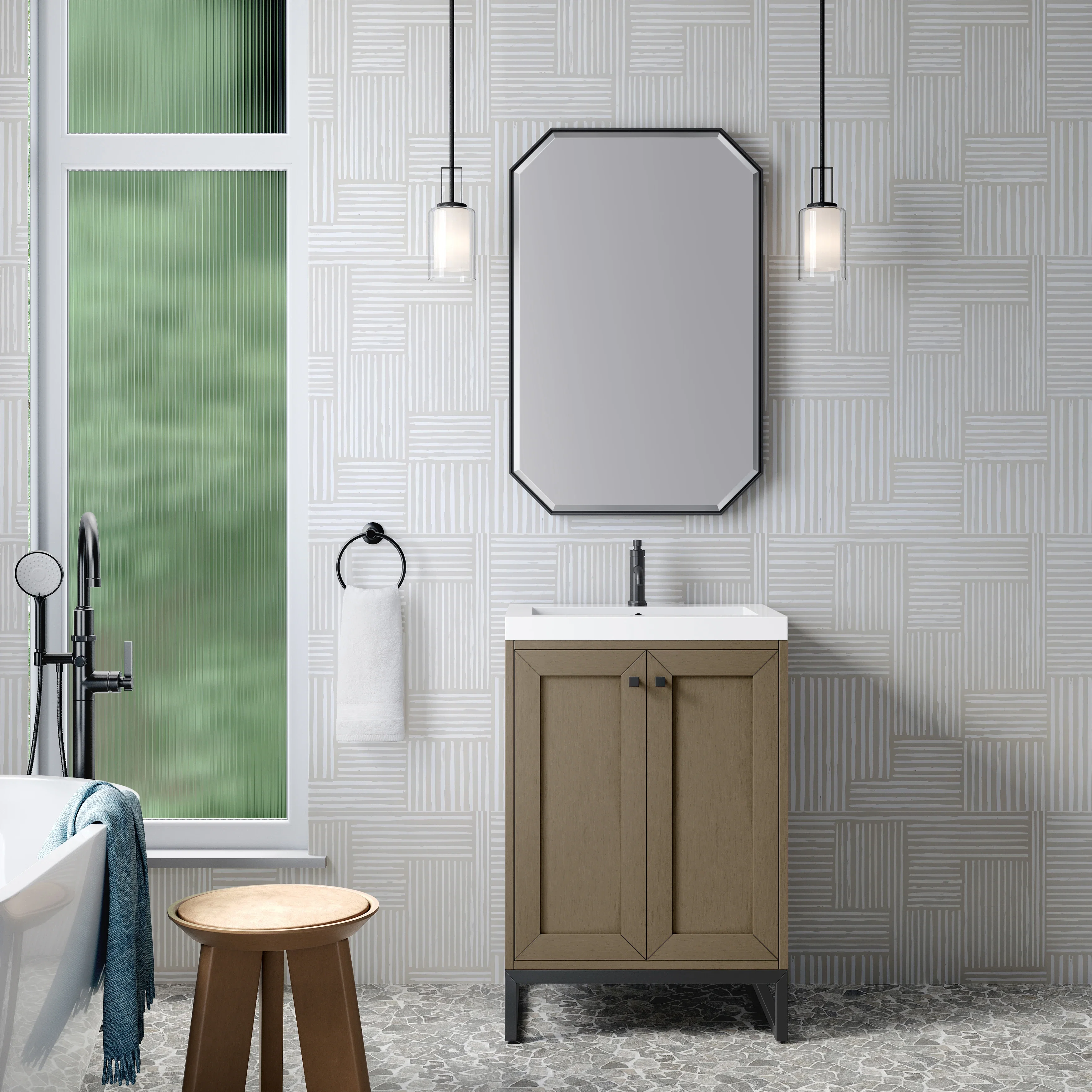 Chianti 24" Single Vanity, Walnut Whisper, Matte Black, w/ White Glossy Composite Stone Top