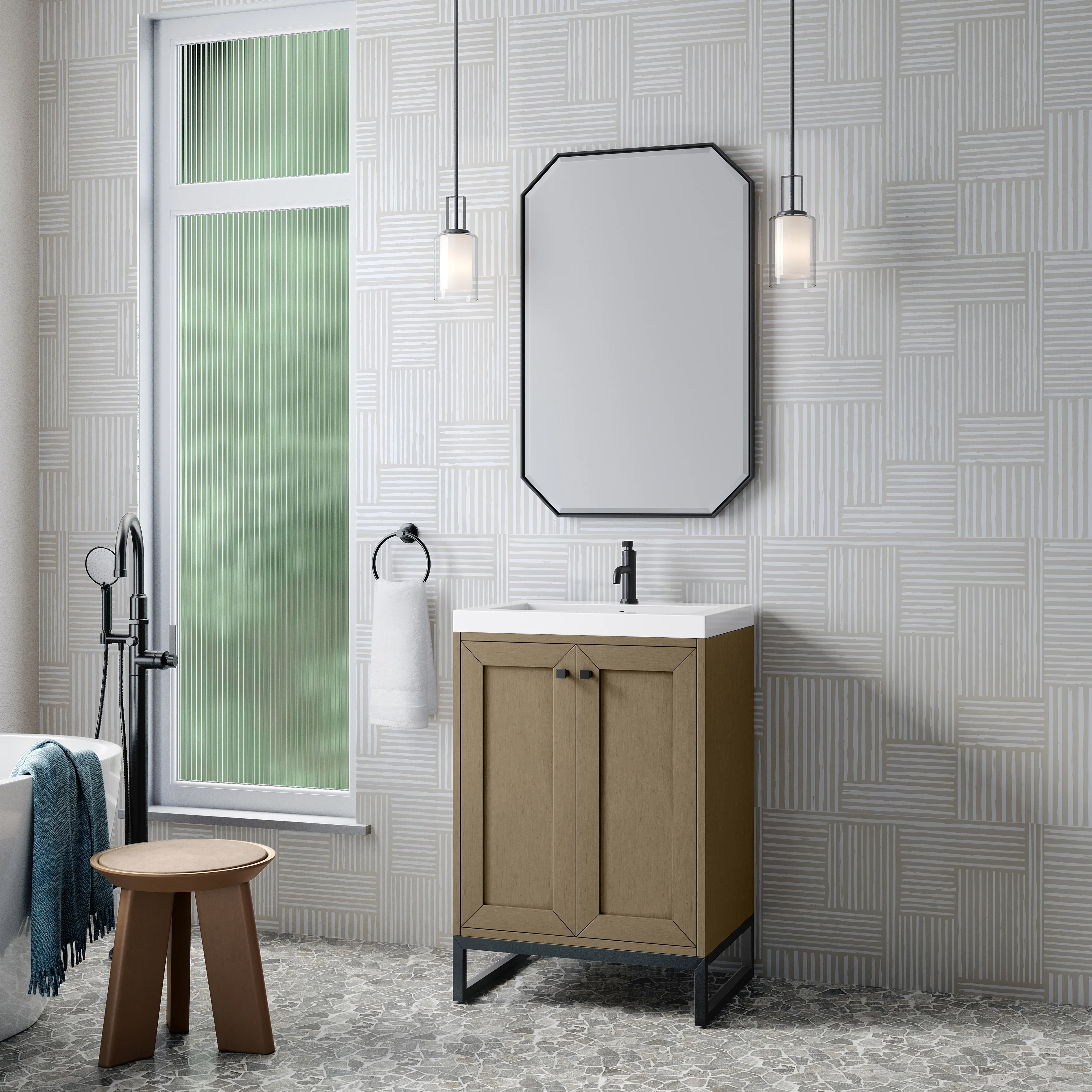 Chianti 24" Single Vanity, Walnut Whisper, Matte Black, w/ White Glossy Composite Stone Top