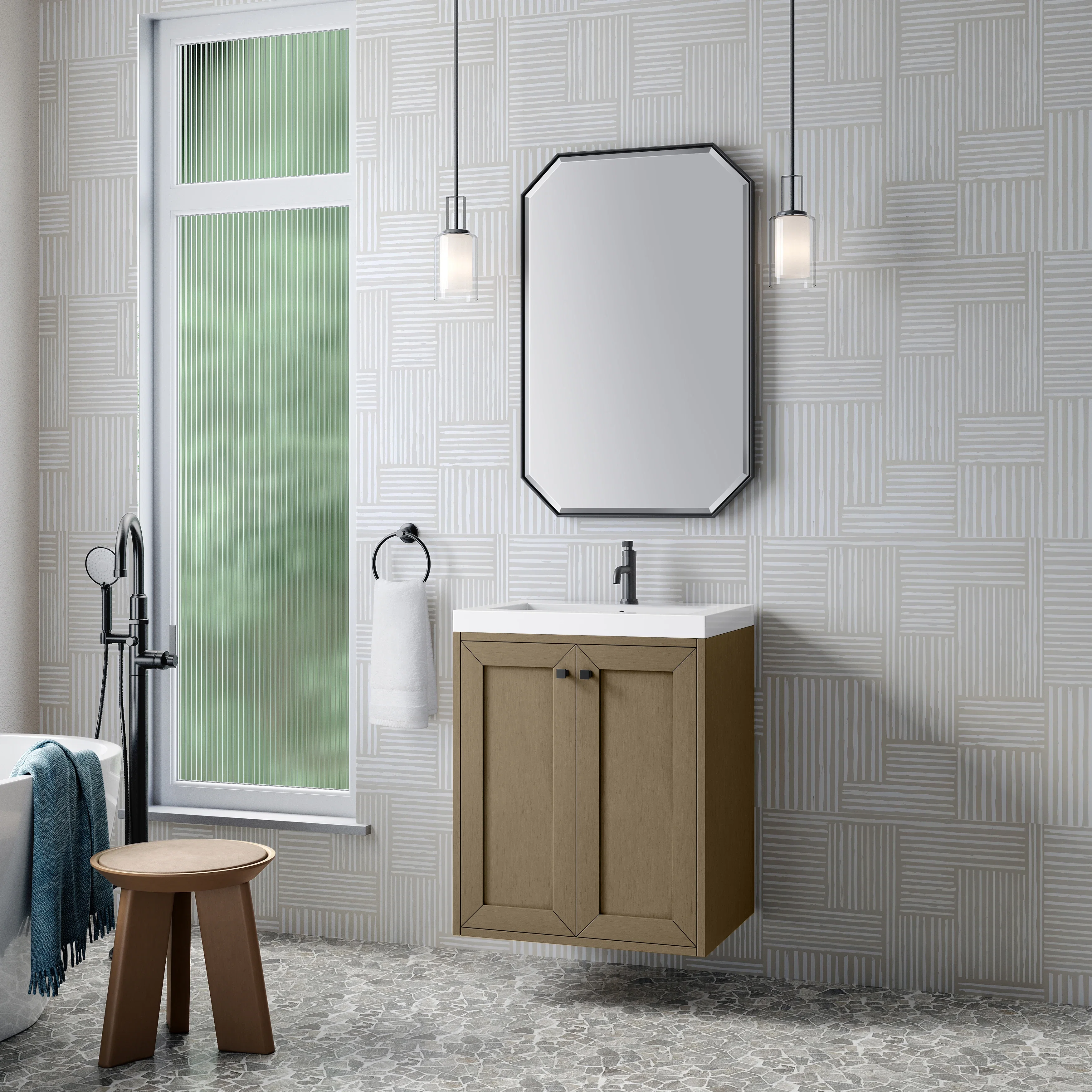 Chianti 24" Single Vanity, Walnut Whisper, Matte Black, w/ White Glossy Composite Stone Top