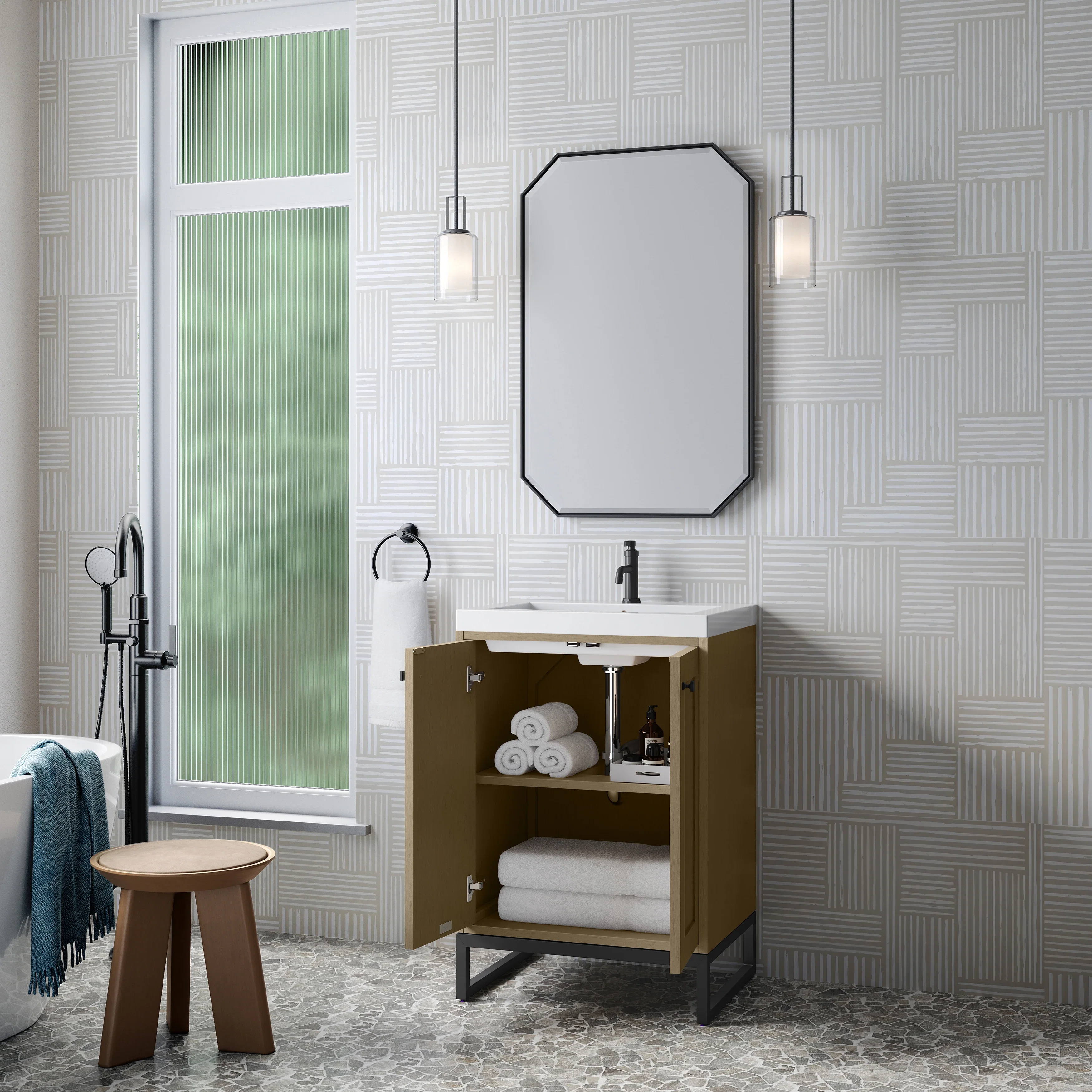 Chianti 24" Single Vanity, Walnut Whisper, Matte Black, w/ White Glossy Composite Stone Top