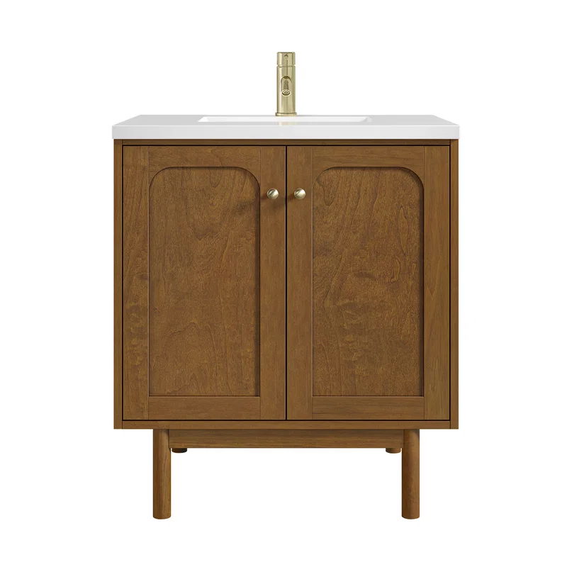 Laurent 30" Single Vanity, Honey Oak w/ Single Hole 3 CM White Zeus Silestone Top and Matching Backsplash