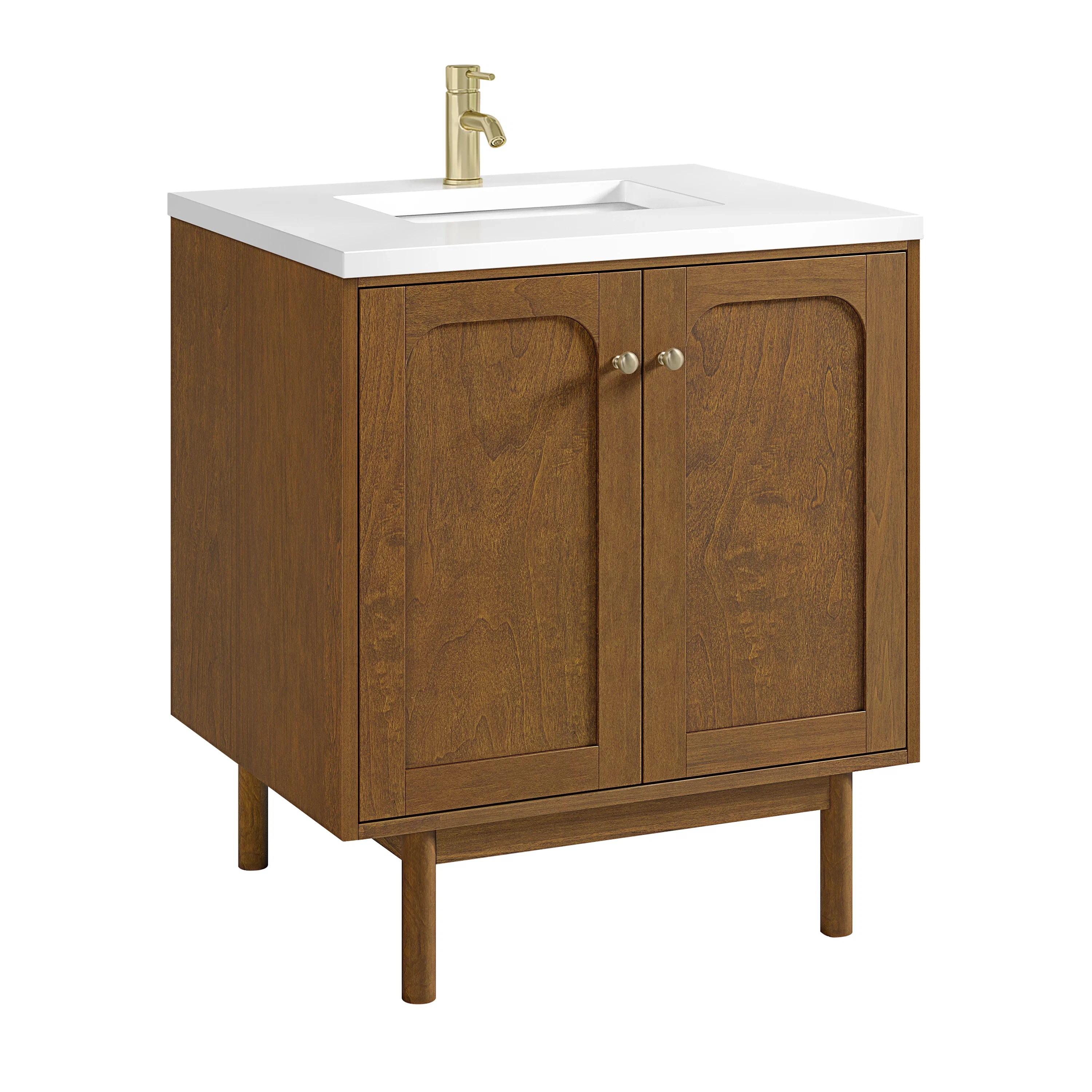 Laurent 30" Single Vanity, Honey Oak w/ Single Hole 3 CM White Zeus Silestone Top and Matching Backsplash