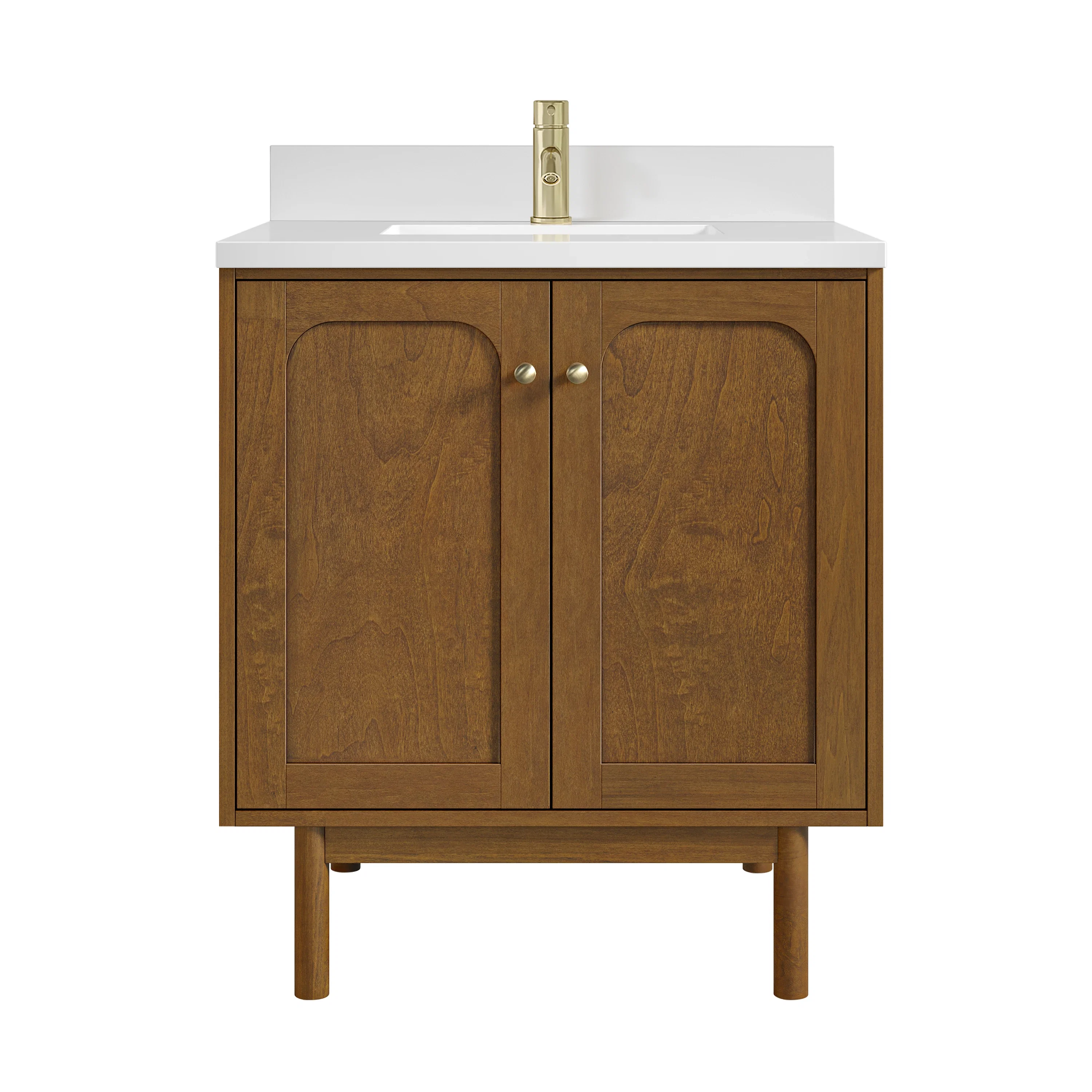 Laurent 30" Single Vanity, Honey Oak w/ Single Hole 3 CM White Zeus Silestone Top and Matching Backsplash