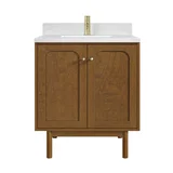 Laurent 30" Single Vanity, Honey Oak w/ Single Hole 3 CM White Zeus Silestone Top and Matching Backsplash