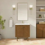 Laurent 30" Single Vanity, Honey Oak w/ Single Hole 3 CM White Zeus Silestone Top and Matching Backsplash