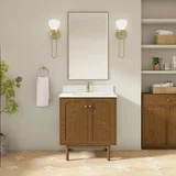 Laurent 30" Single Vanity, Honey Oak w/ Single Hole 3 CM White Zeus Silestone Top and Matching Backsplash