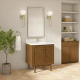 Laurent 30" Single Vanity, Honey Oak w/ Single Hole 3 CM White Zeus Silestone Top and Matching Backsplash