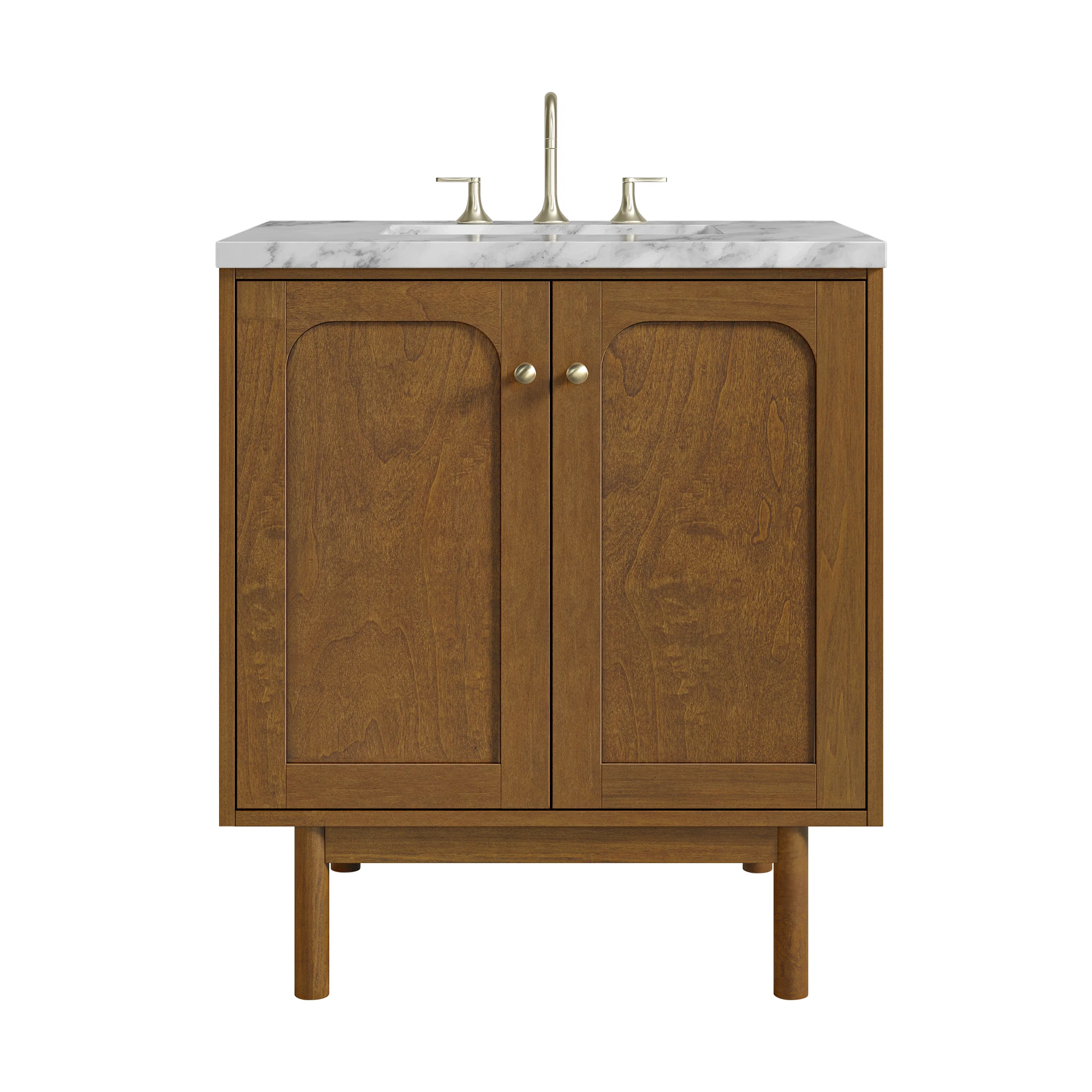 Laurent 30" Single Vanity, Honey Oak w/ 3 CM Carrara Marble Top