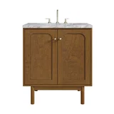 Laurent 30" Single Vanity, Honey Oak w/ 3 CM Carrara Marble Top